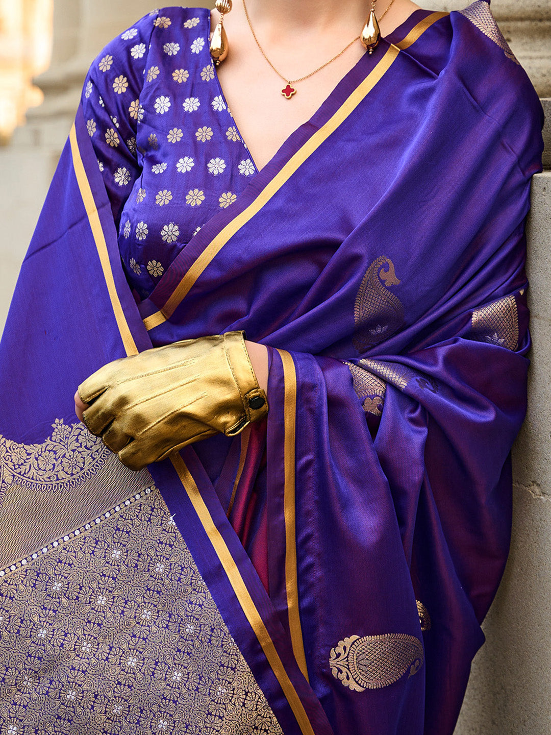 Satin Silk Purple Woven Design Designer Saree With Blouse