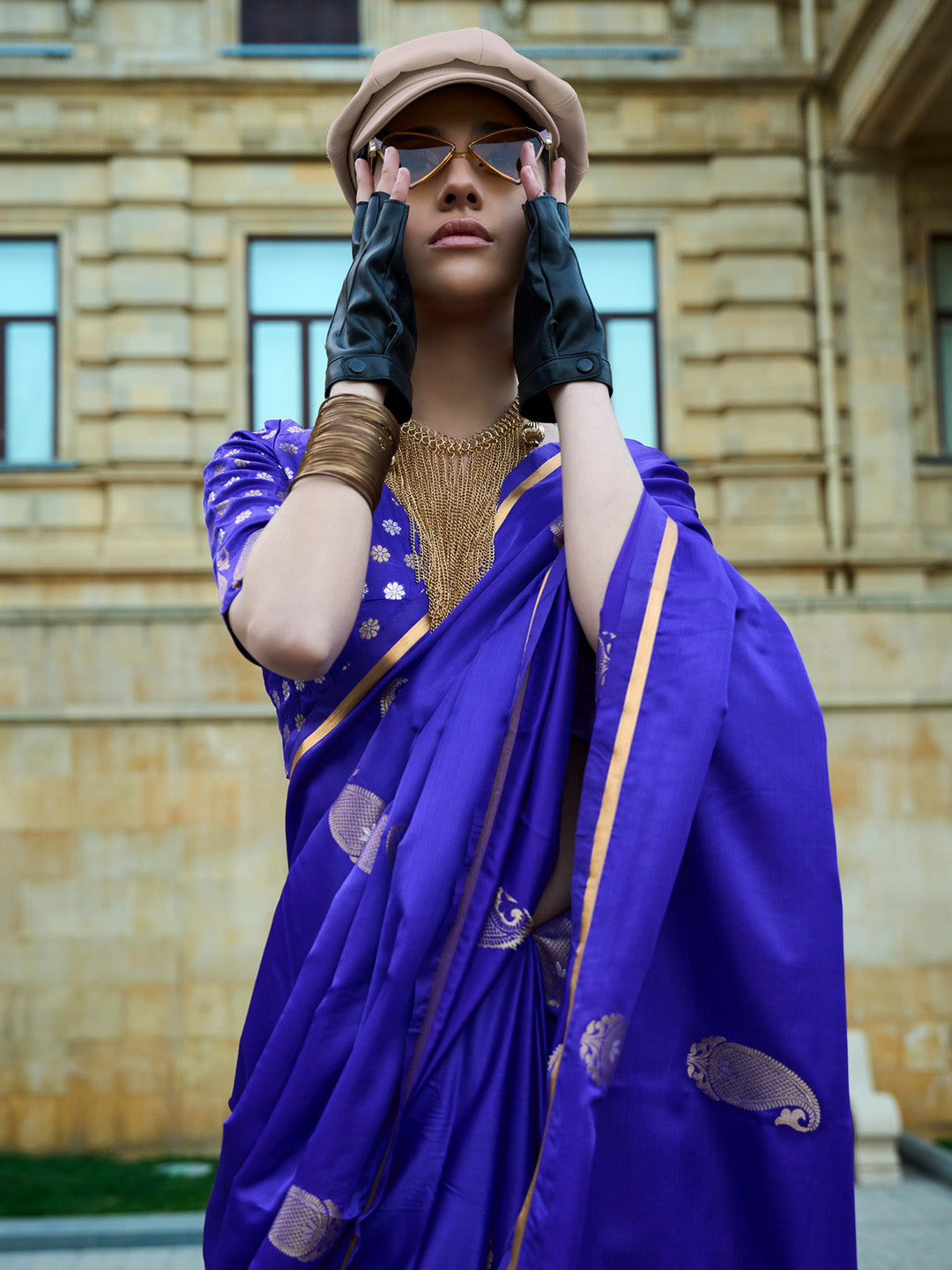 Satin Silk Purple Woven Design Designer Saree With Blouse