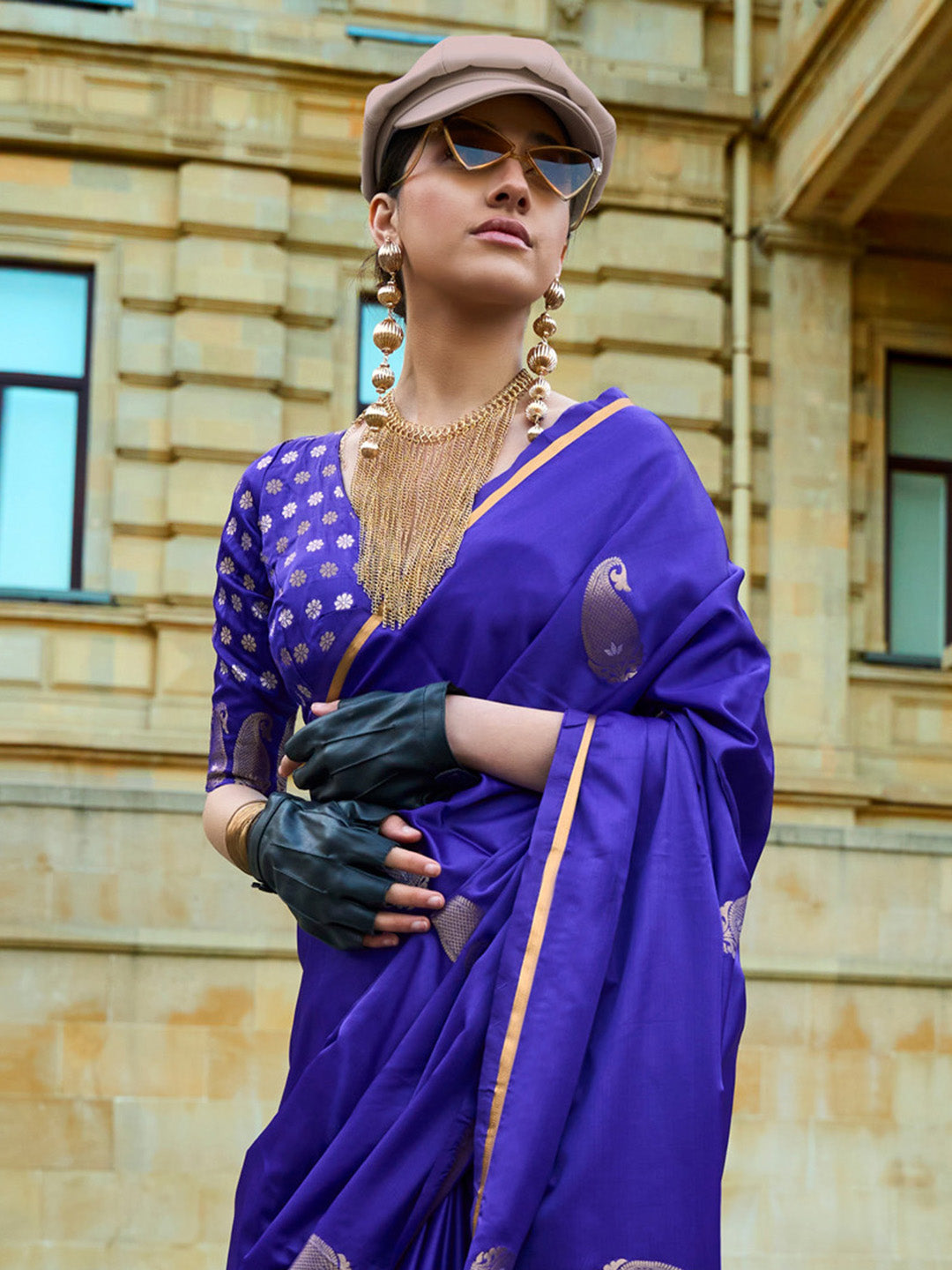 Satin Silk Purple Woven Design Designer Saree With Blouse