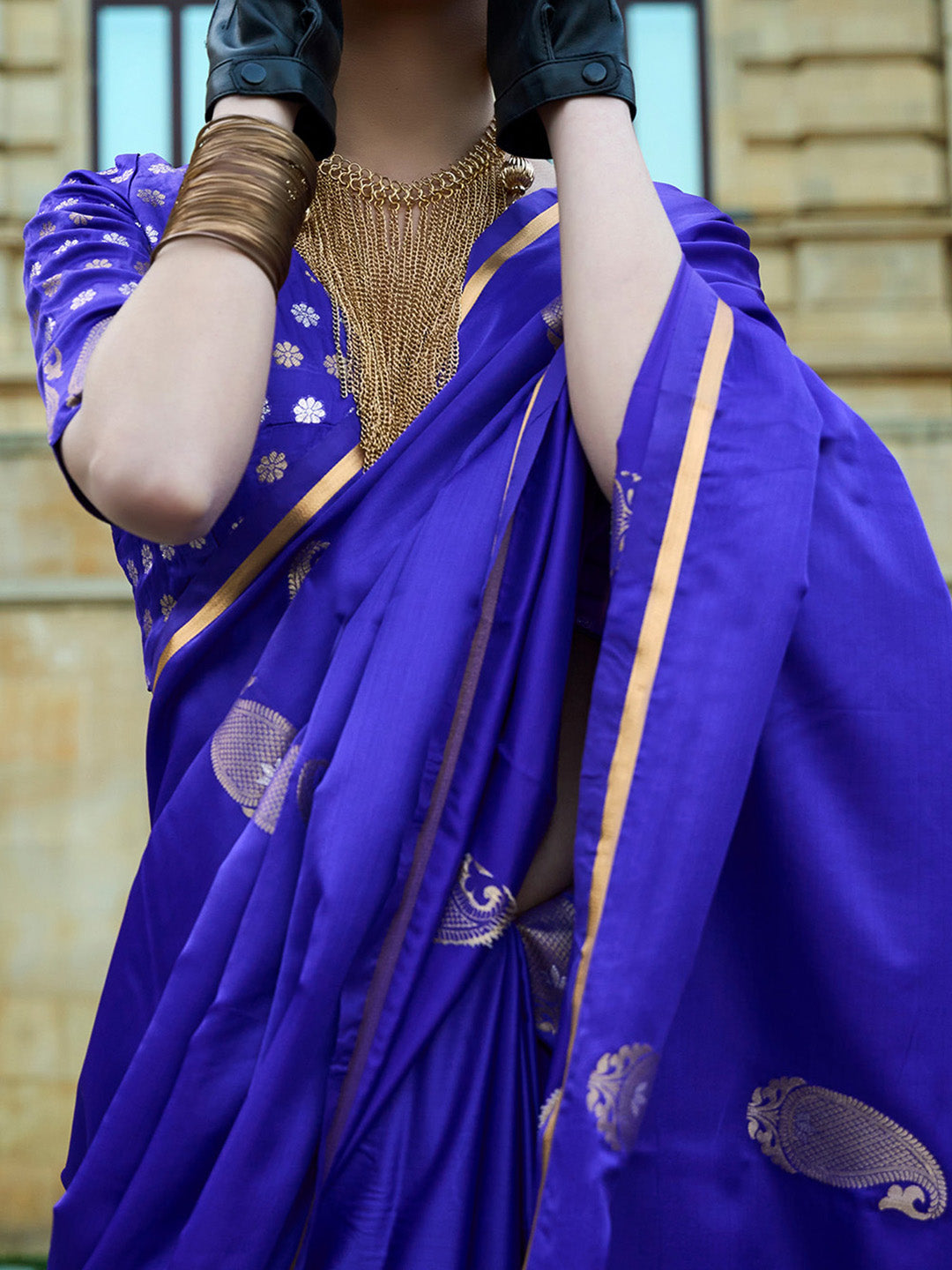 Satin Silk Purple Woven Design Designer Saree With Blouse