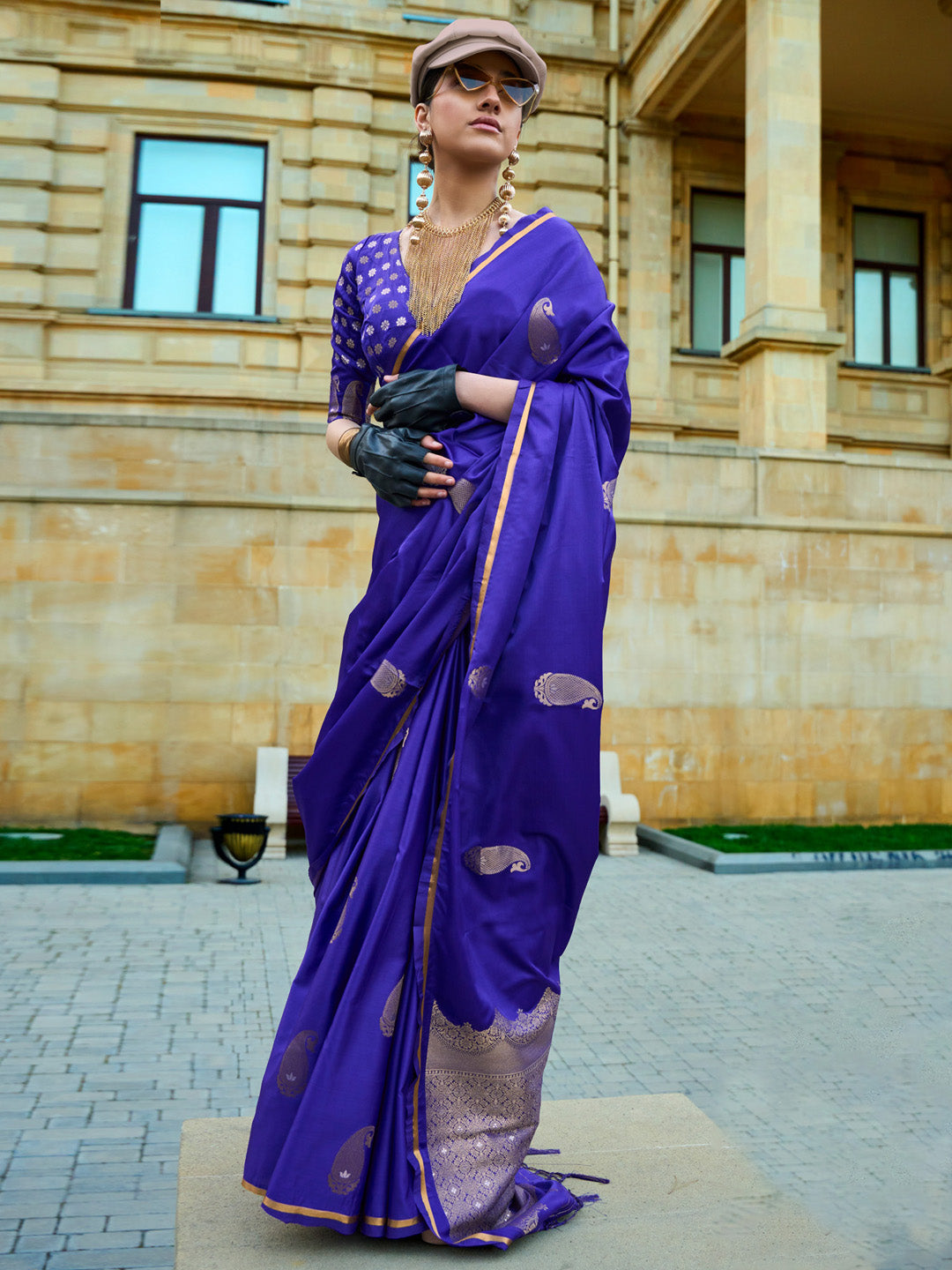 Satin Silk Purple Woven Design Designer Saree With Blouse