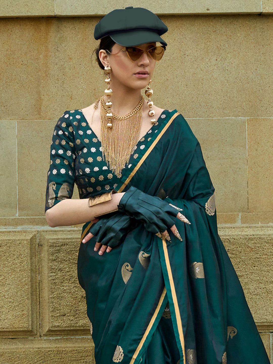 Satin Silk Green Woven Design Designer Saree With Blouse