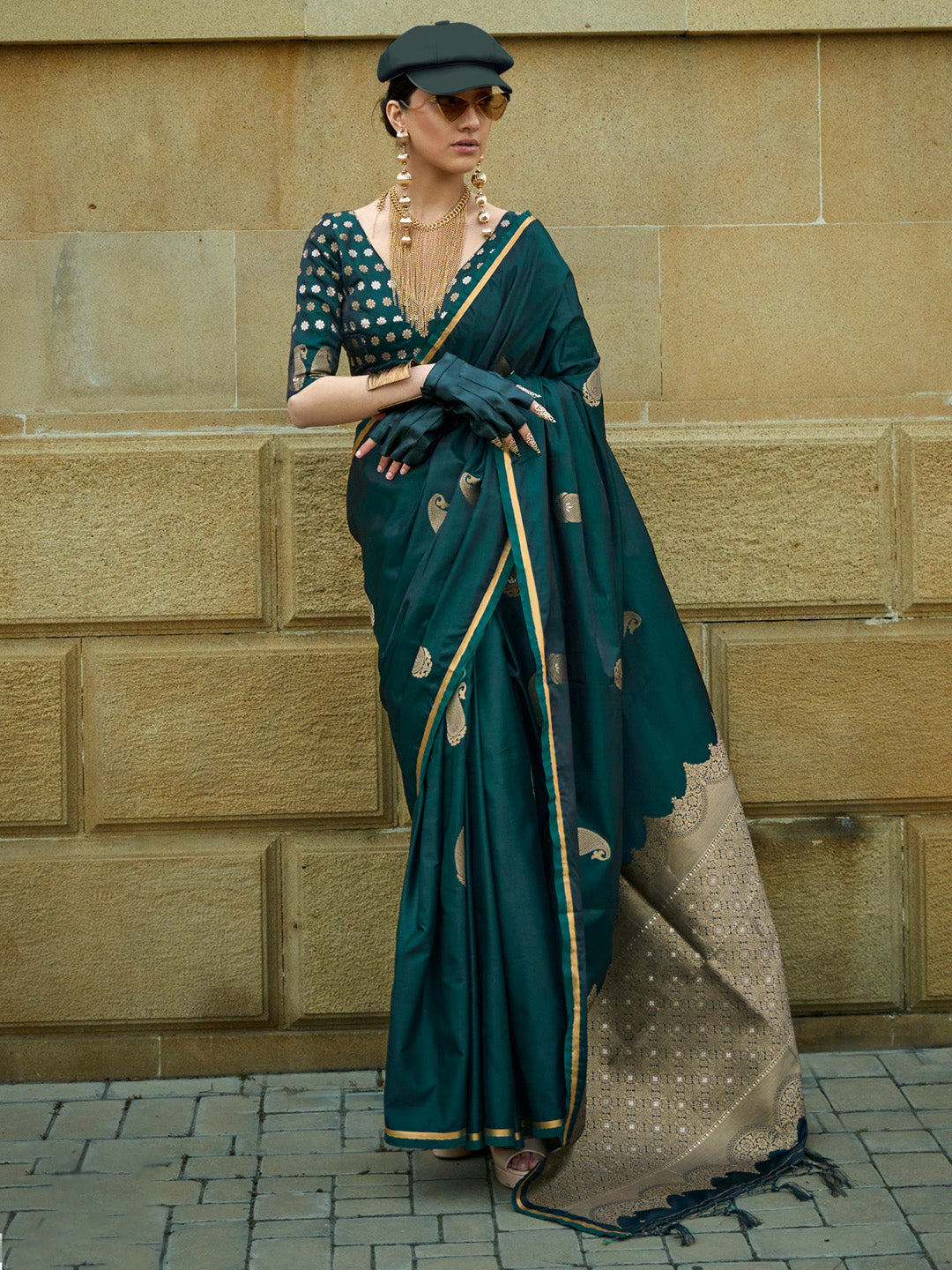 Satin Silk Green Woven Design Designer Saree With Blouse