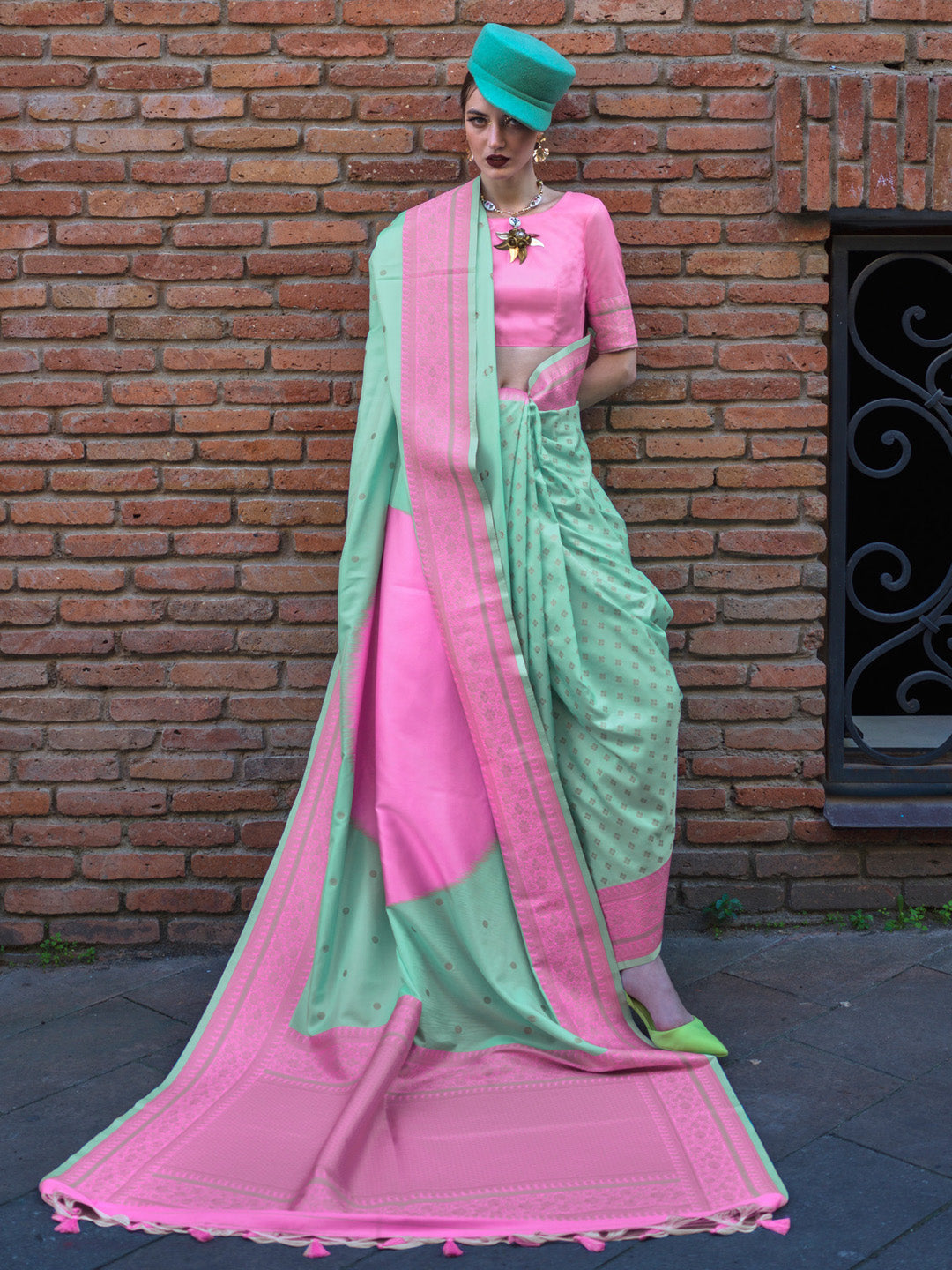 Soft Silk Sea Green Woven Design Designer Saree With Blouse