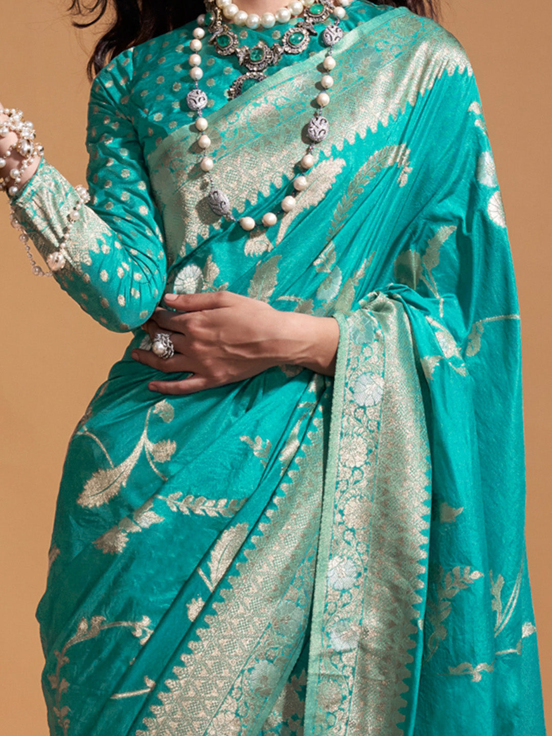 Georgette Blue Woven Design Designer Saree With Blouse