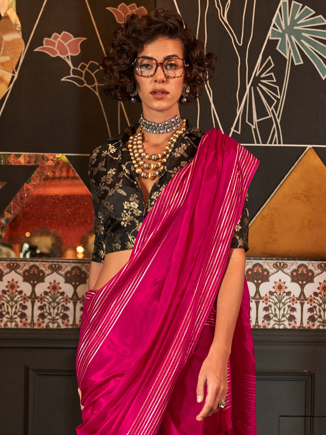 Viscose Silk Pink Woven Design Designer Saree With Blouse