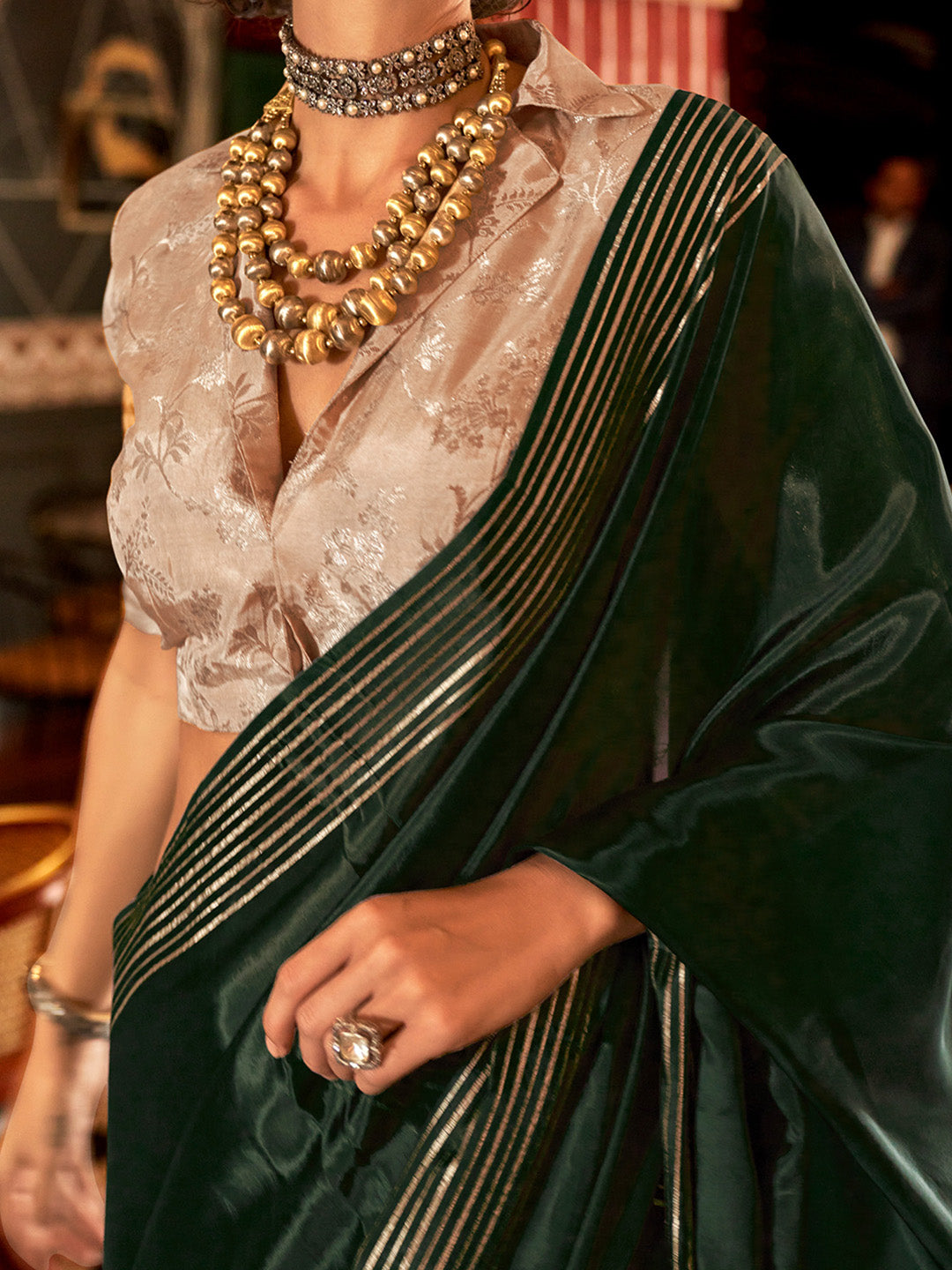 Viscose Silk Green Woven Design Designer Saree With Blouse