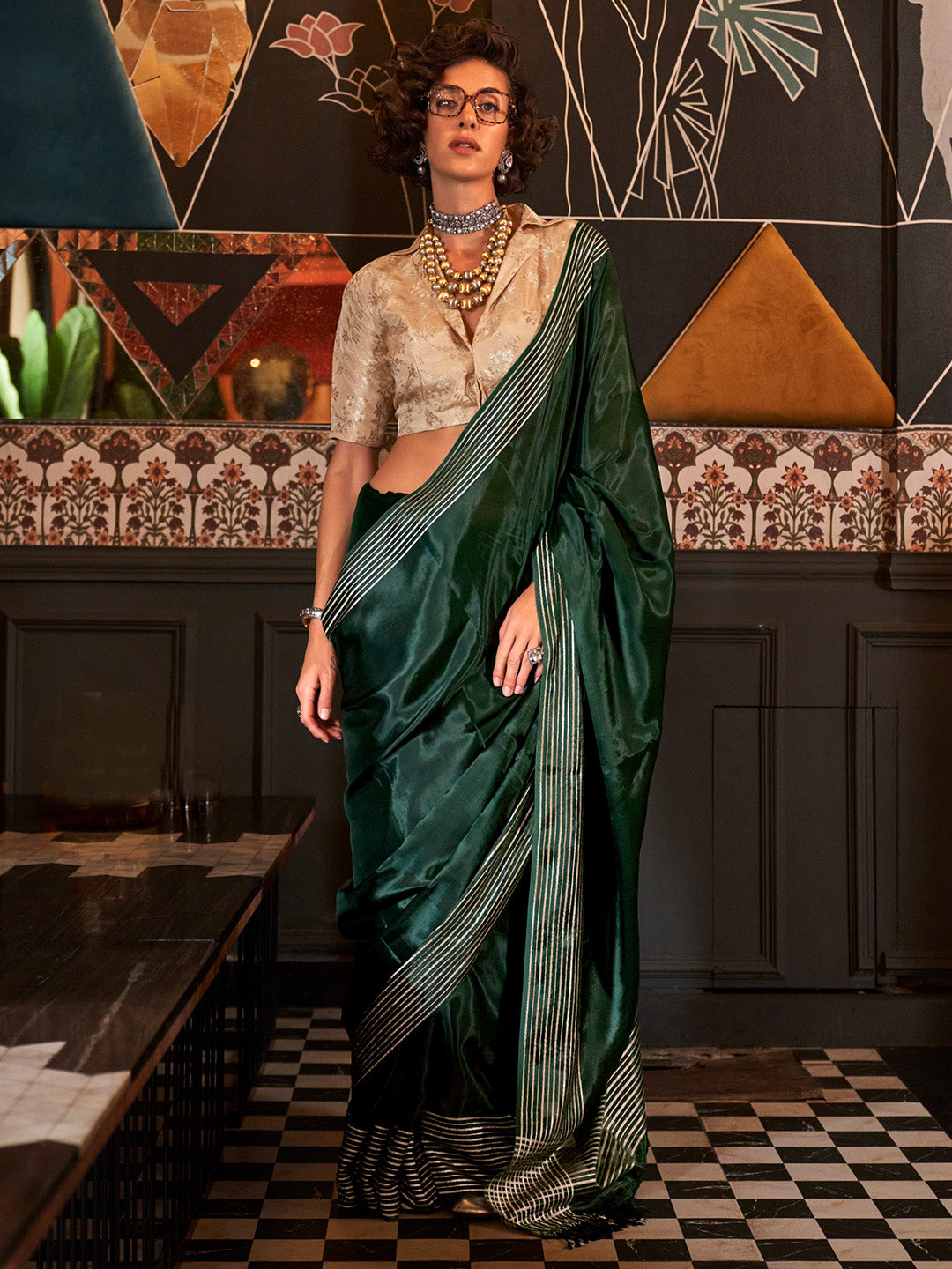 Viscose Silk Green Woven Design Designer Saree With Blouse