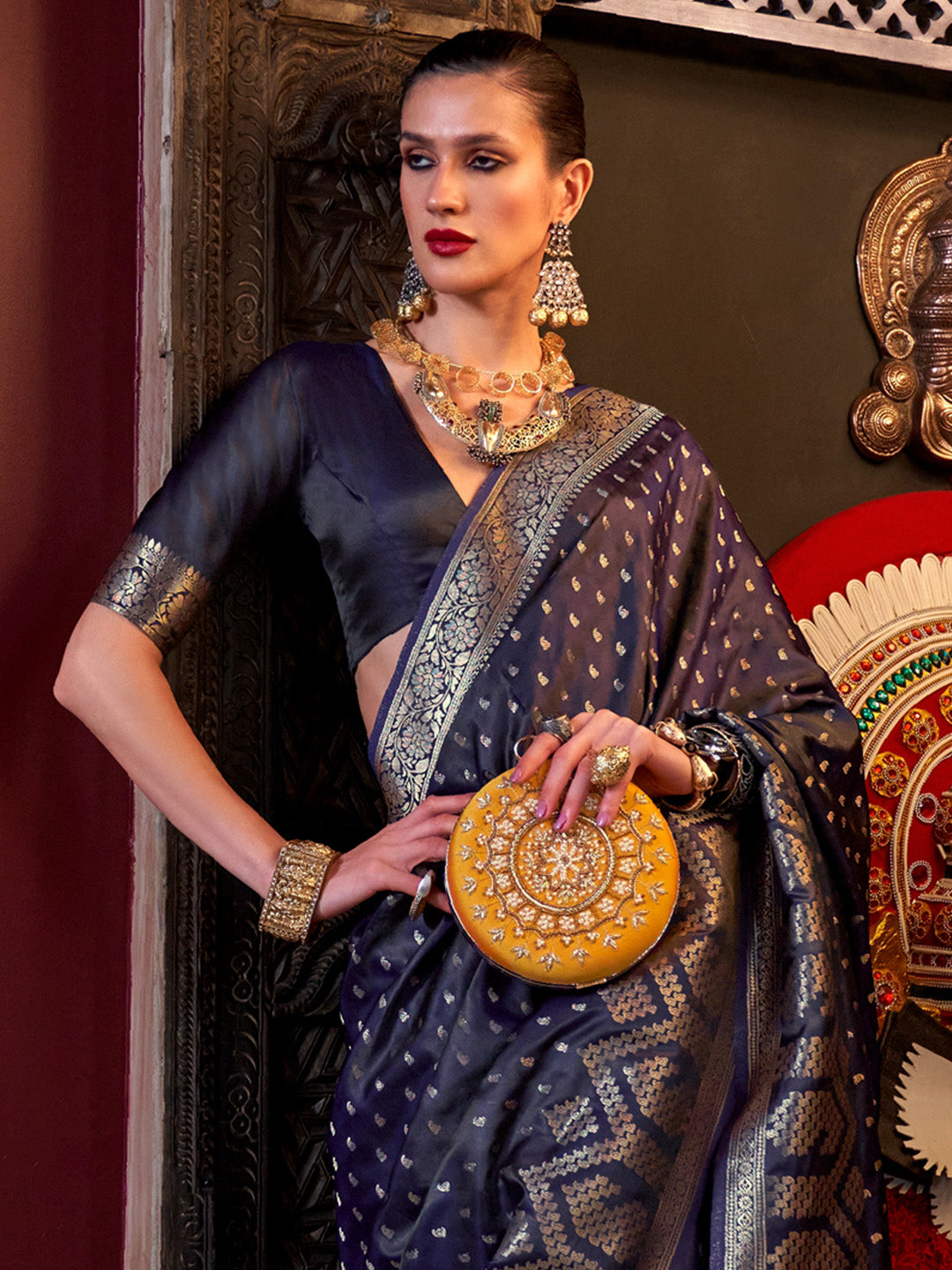 Satin Silk Purple Woven Design Designer Saree With Blouse