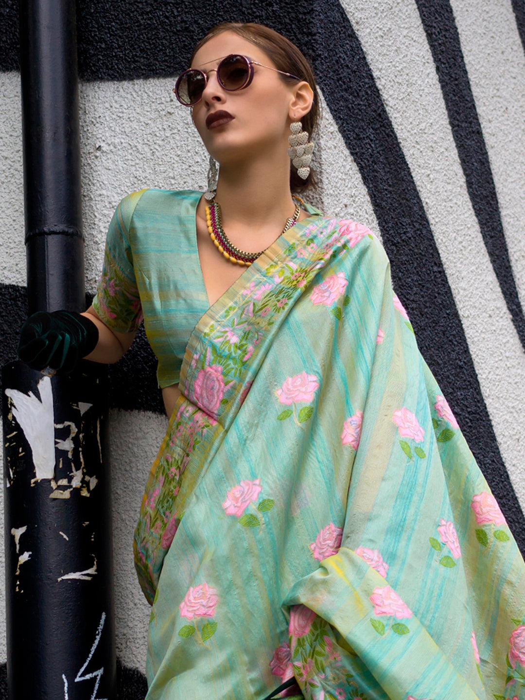 Cotton Blend Sea Green Woven Design Designer Saree With Blouse