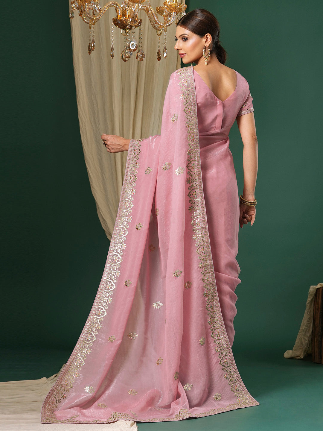 Satin Silk Mauve Embroidered Designer Saree With Blouse