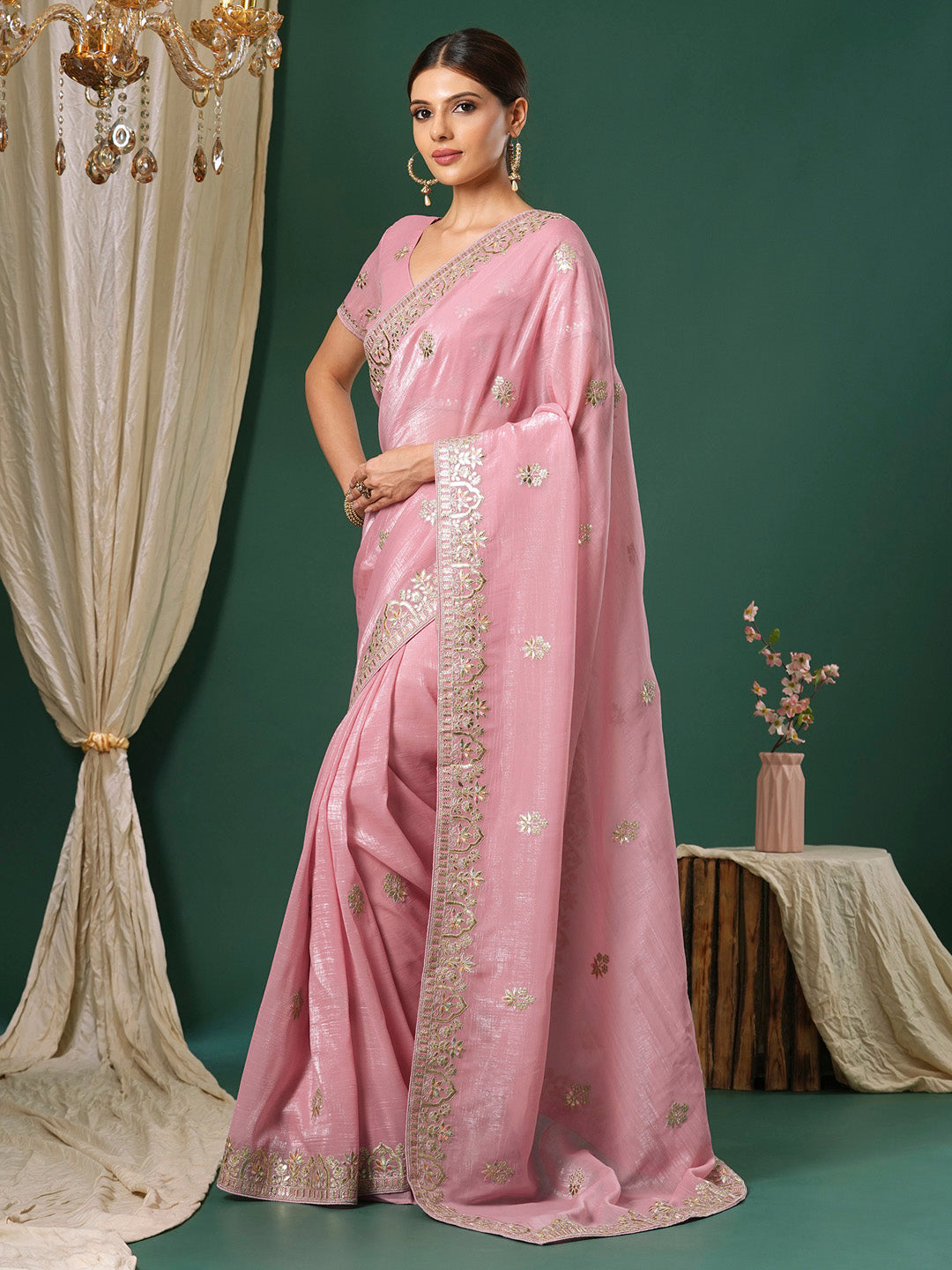 Satin Silk Mauve Embroidered Designer Saree With Blouse