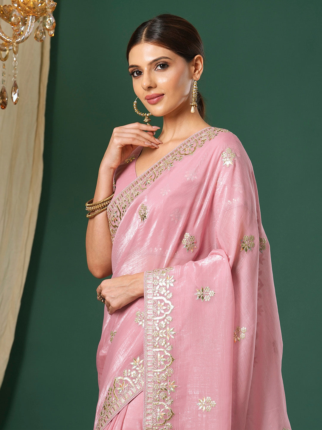 Satin Silk Mauve Embroidered Designer Saree With Blouse