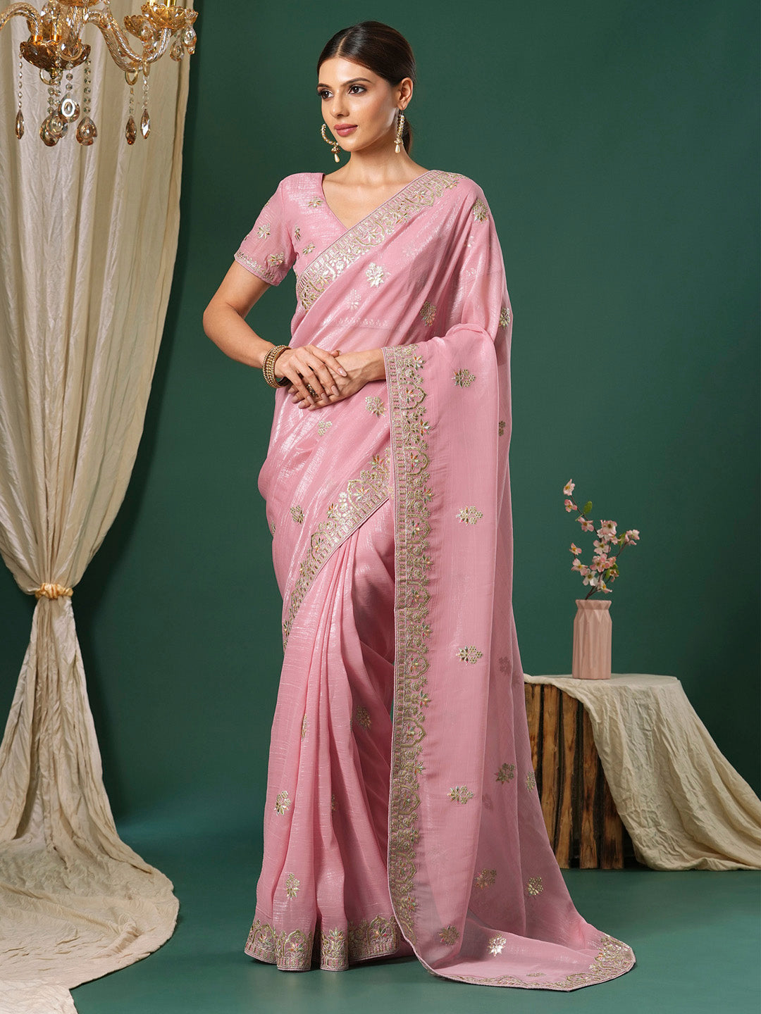 Satin Silk Mauve Embroidered Designer Saree With Blouse