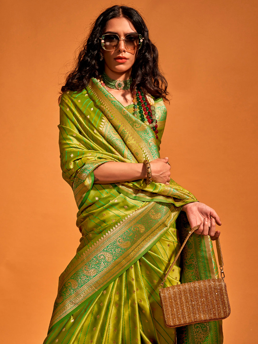 Satin Silk Light Green Woven Design Designer Saree With Blouse