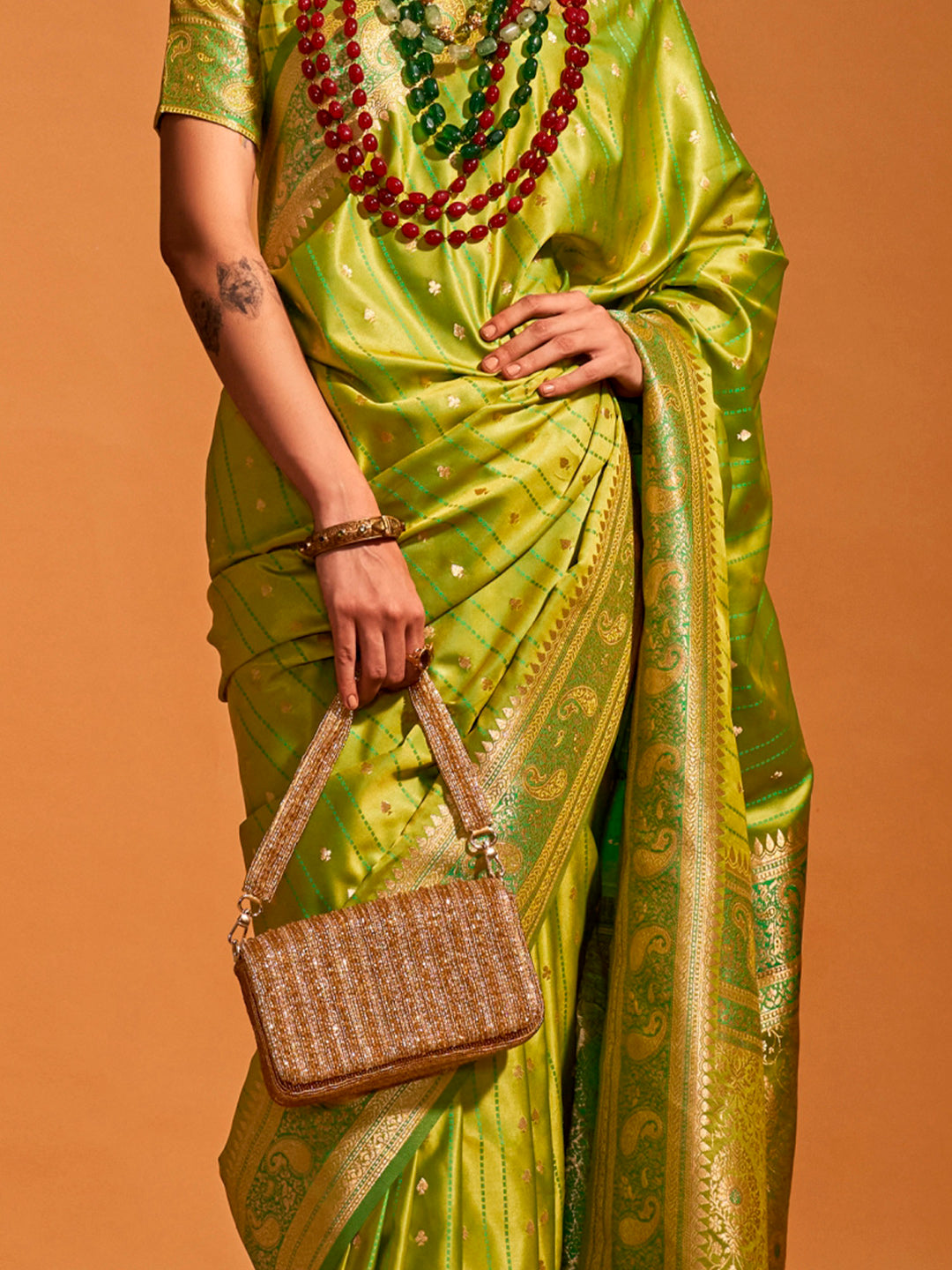 Satin Silk Light Green Woven Design Designer Saree With Blouse