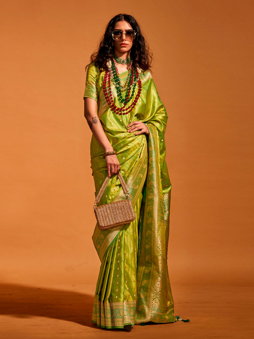 Satin Silk Light Green Woven Design Designer Saree With Blouse