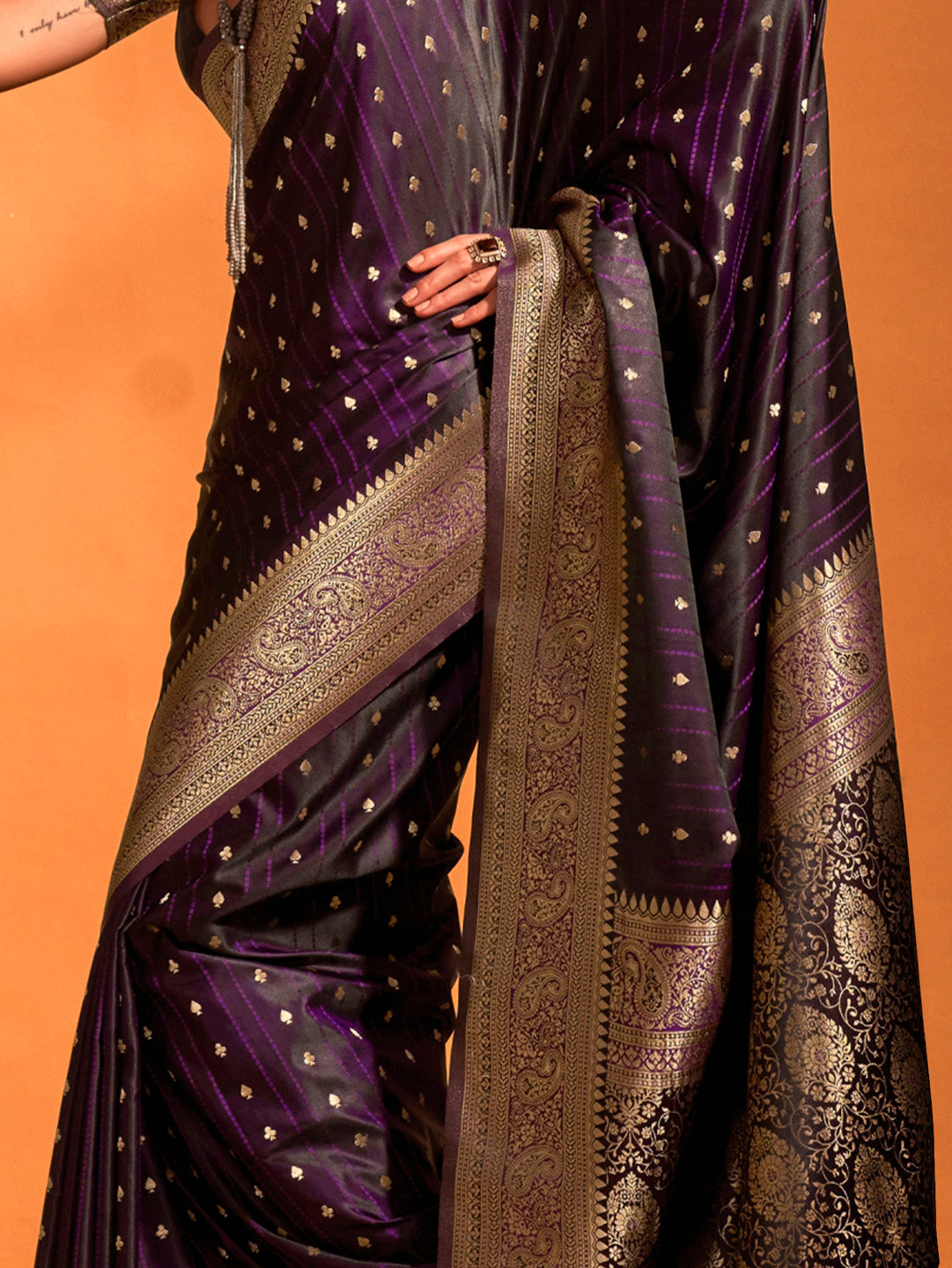 Satin Silk Purple Woven Design Designer Saree With Blouse