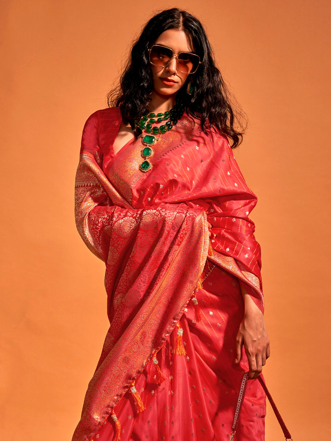 Satin Silk Red Woven Design Designer Saree With Blouse