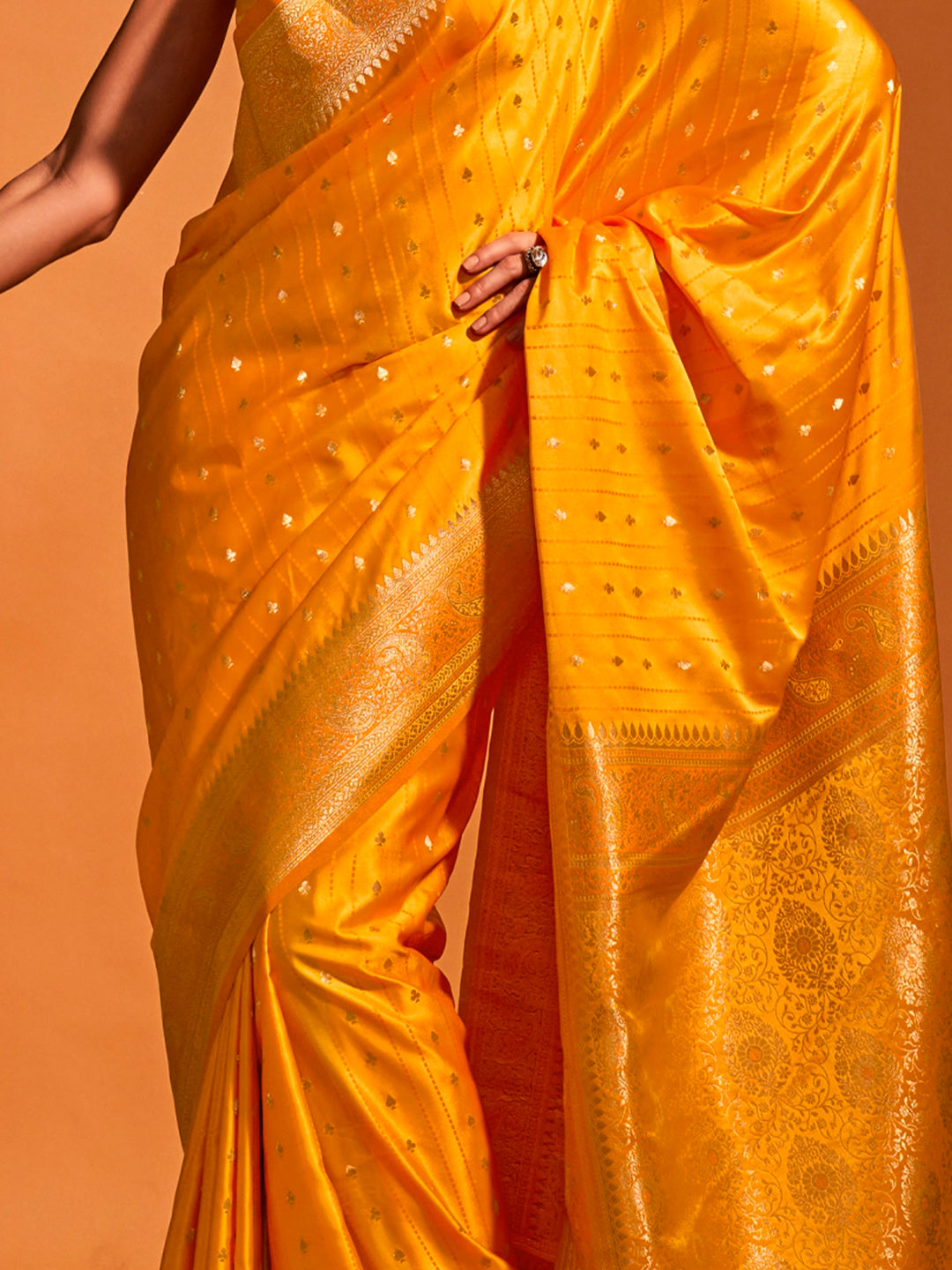 Satin Silk Yellow Woven Design Designer Saree With Blouse