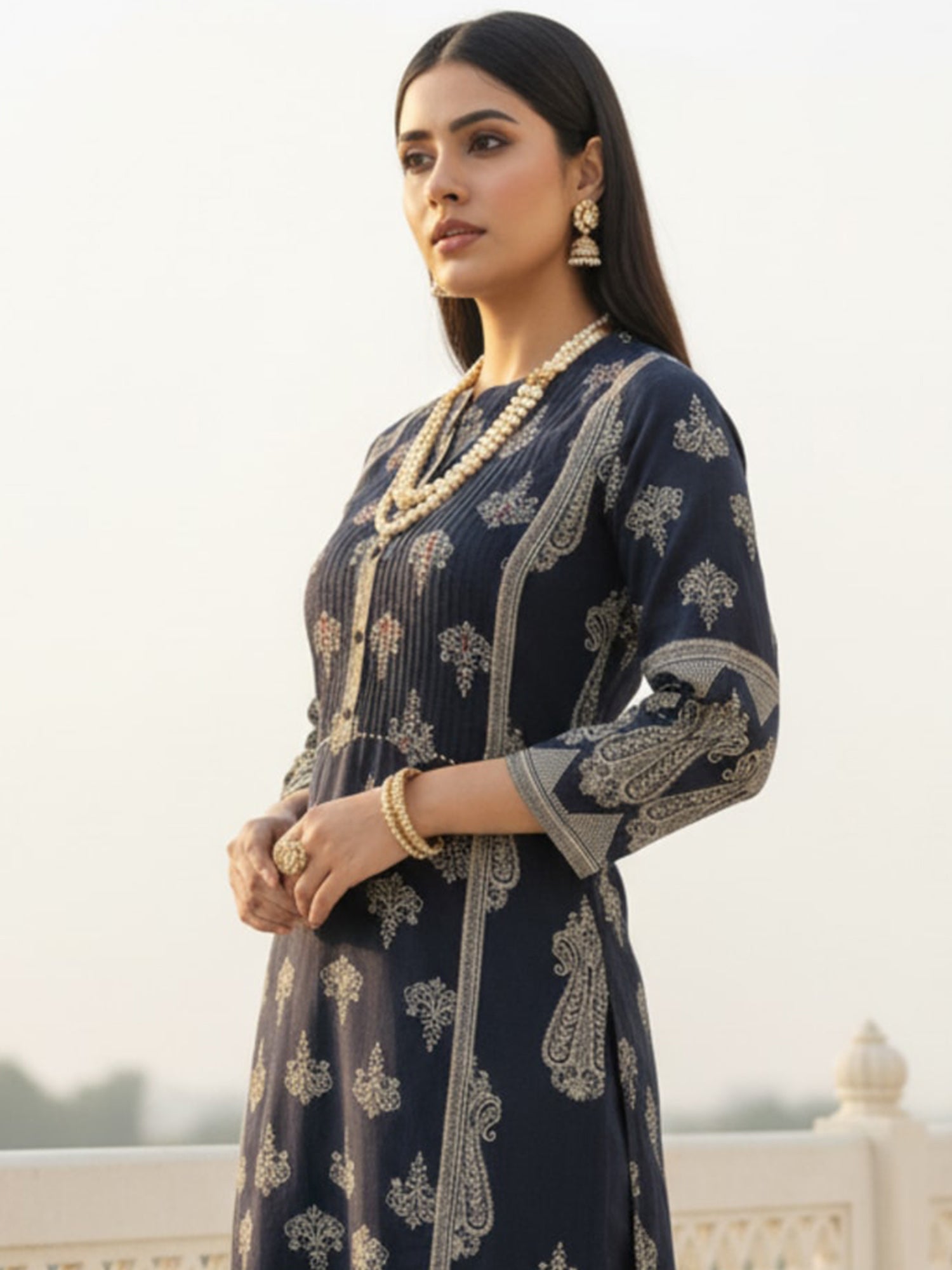 Indo Era Black Printed A-Line Kurta Trousers Set-IE