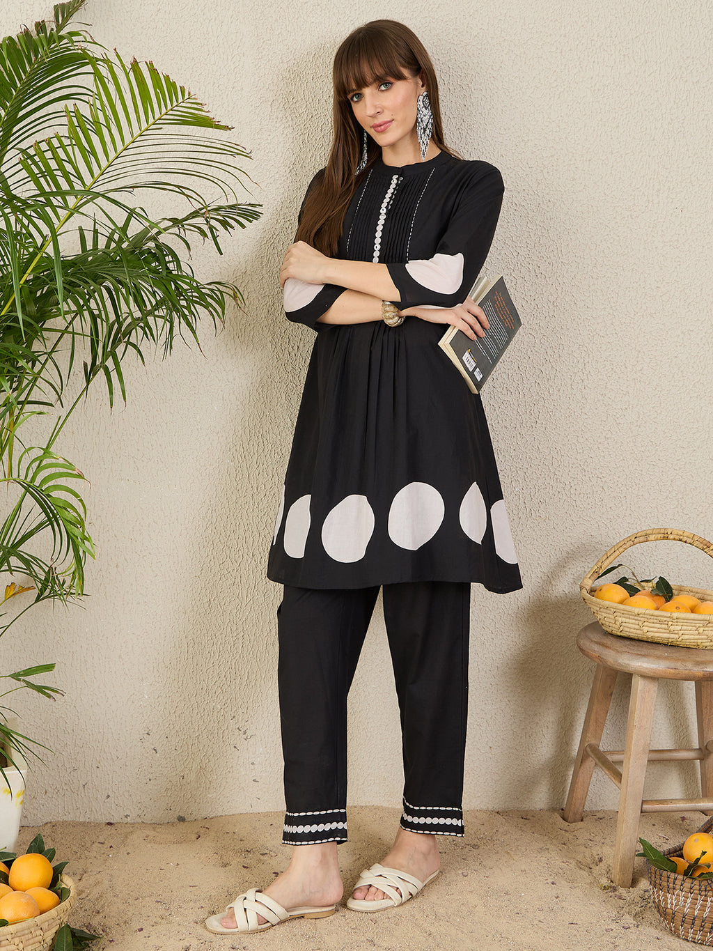 Indo Era Black Printed A-Line Kurta Trousers NA Set-IE