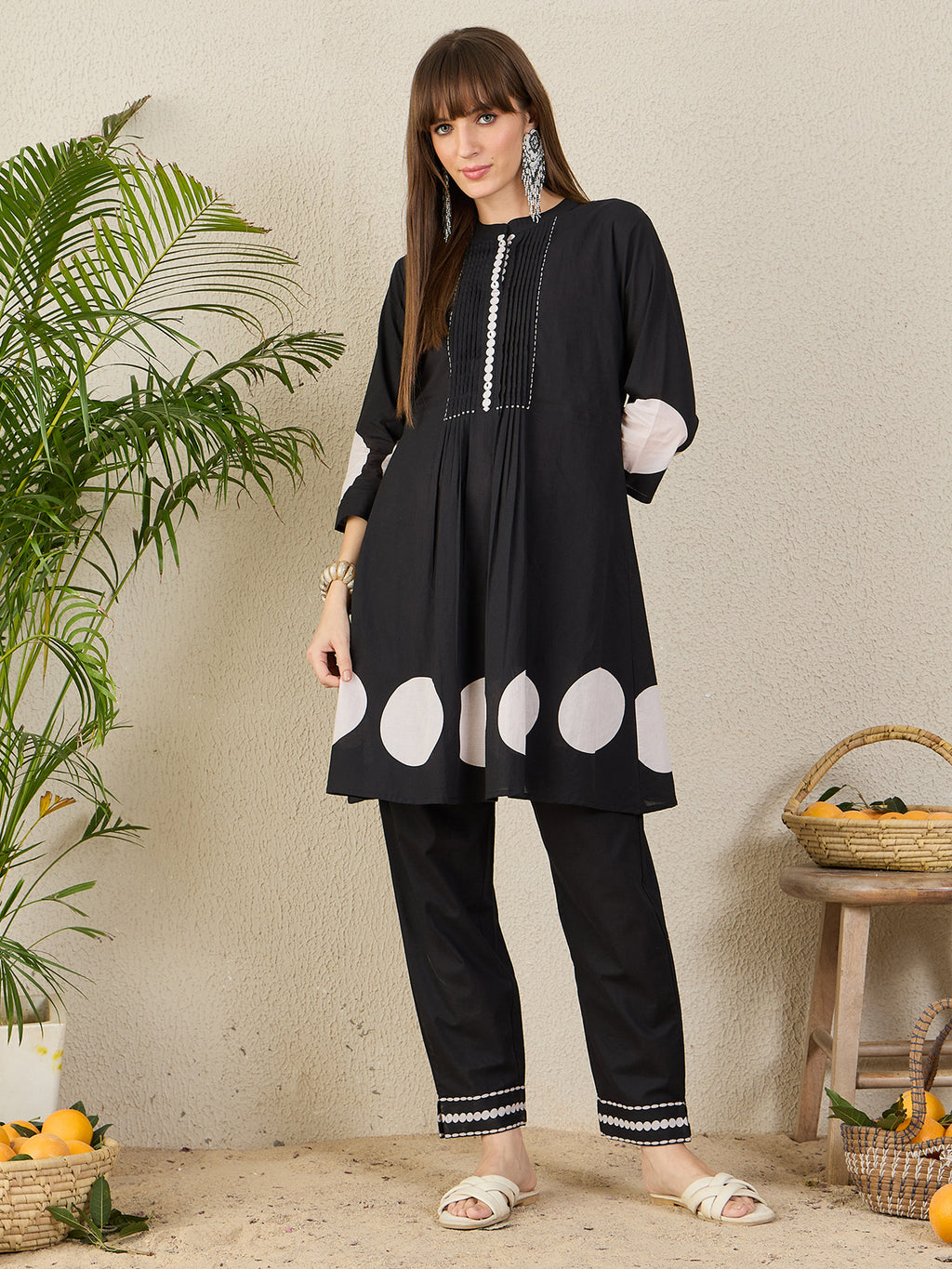 Indo Era Black Printed A-Line Kurta Trousers NA Set-IE