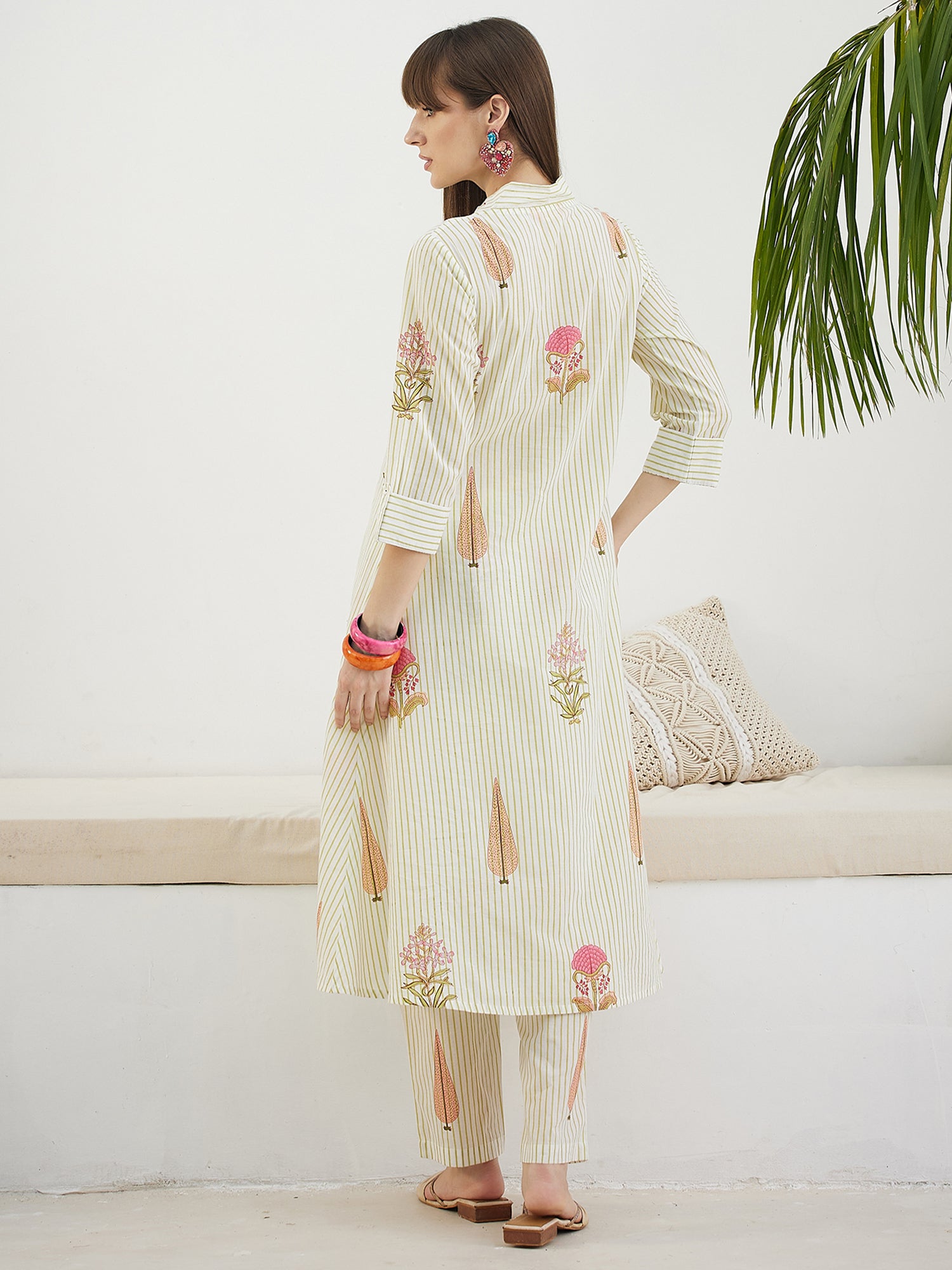 Indo Era Off White Printed A-Line Kurta Trousers Set-IE