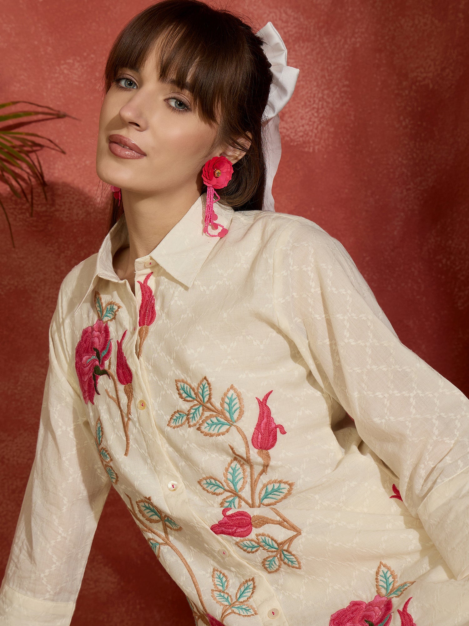 Indo Era Off White Embroidered A-Line Kurta Trousers set