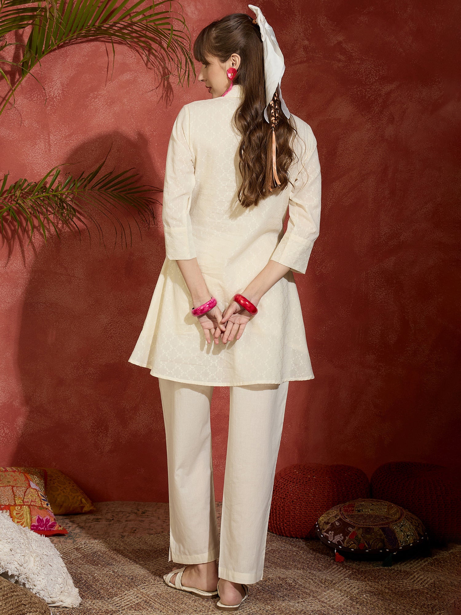 Indo Era Off White Embroidered A-Line Kurta Trousers set