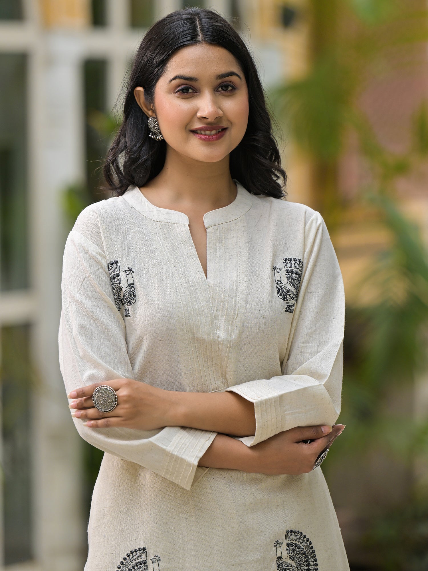 Indo Era Off White Embroidered A-Line Kurta Palazzos Set-IE