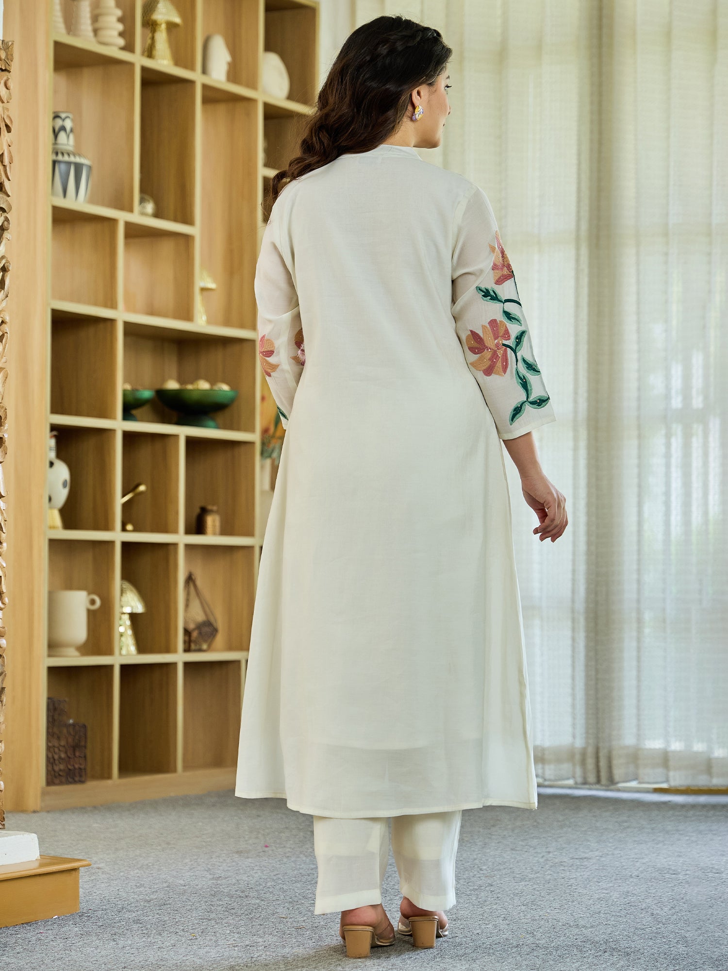 Indo Era White Embroidered A-Line Kurta Trousers set