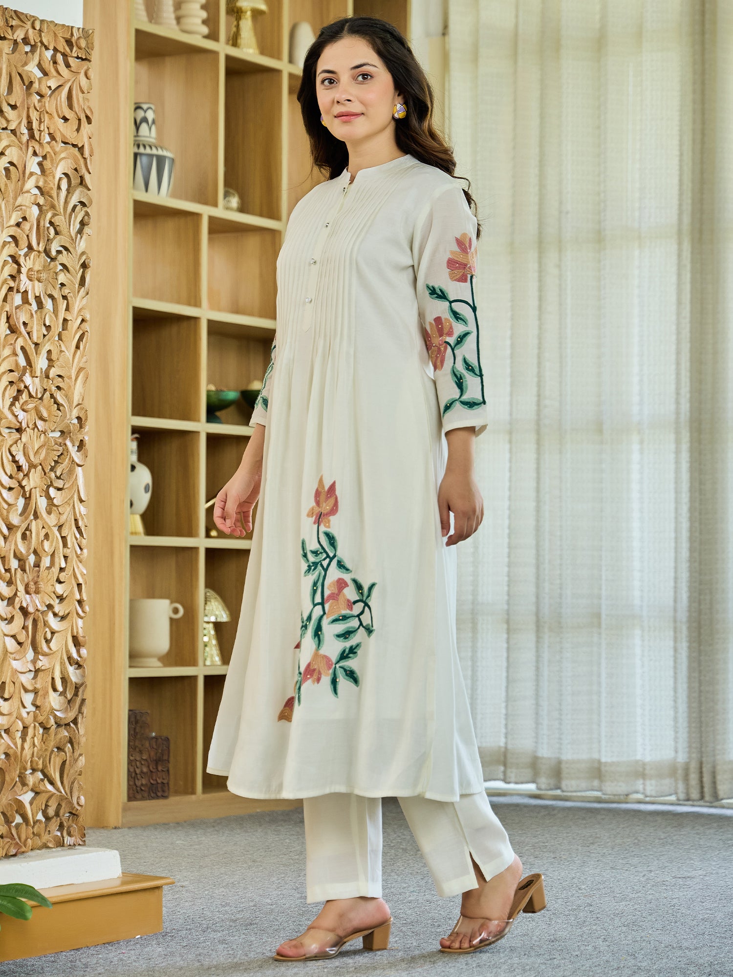 Indo Era White Embroidered A-Line Kurta Trousers set