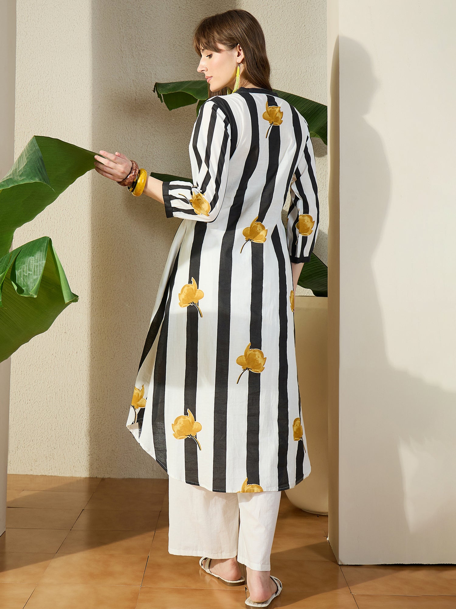 Indo Era White Printed A-Line Kurta Trousers NA Set-IE