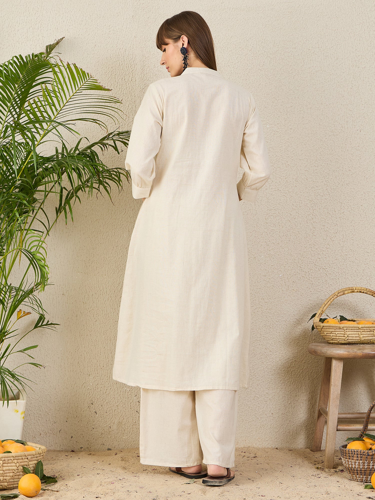 Indo Era White Embroidered A-Line Kurta Palazzos Set-IE
