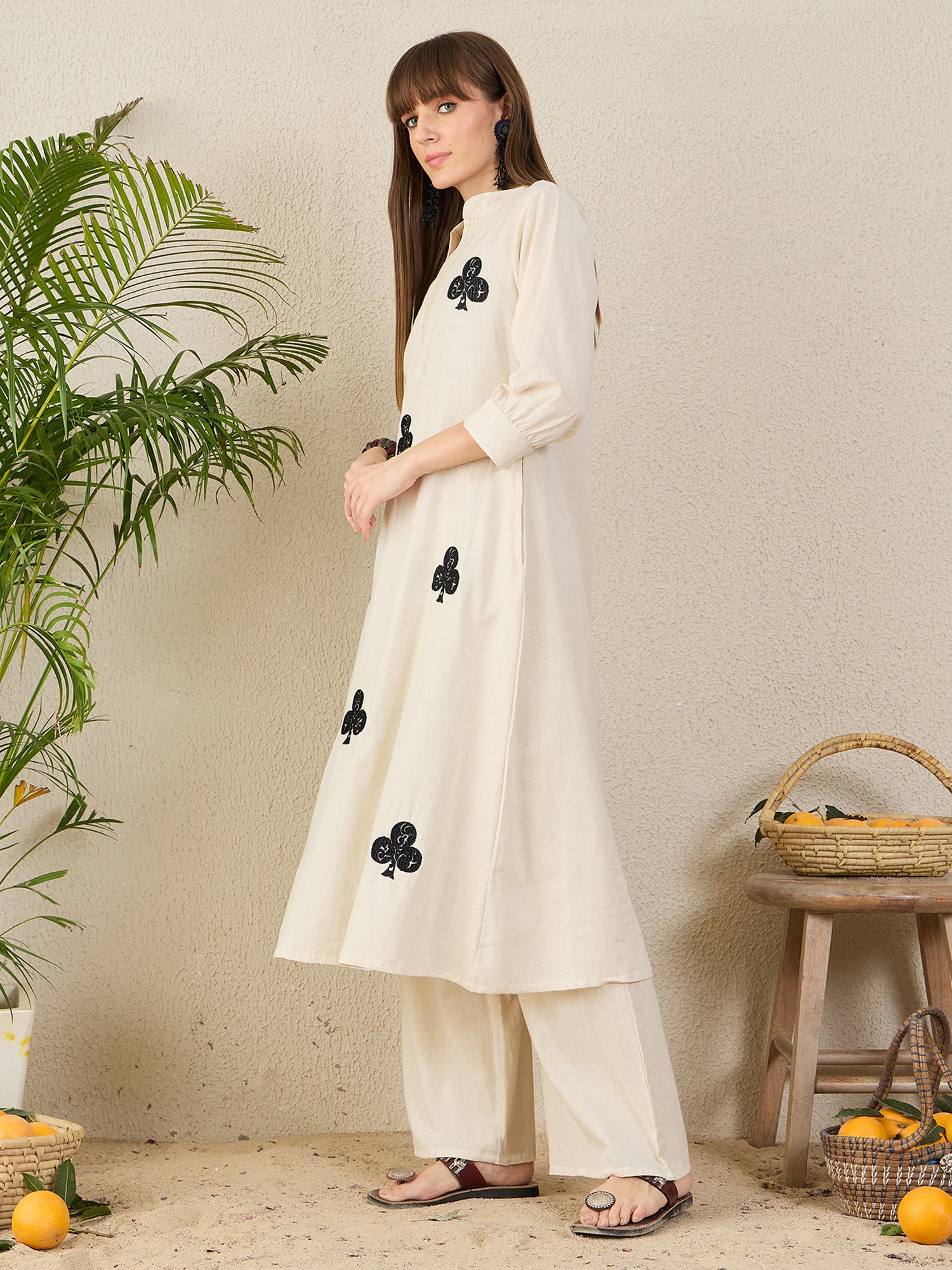 Indo Era White Embroidered A-Line Kurta Palazzos Set-IE