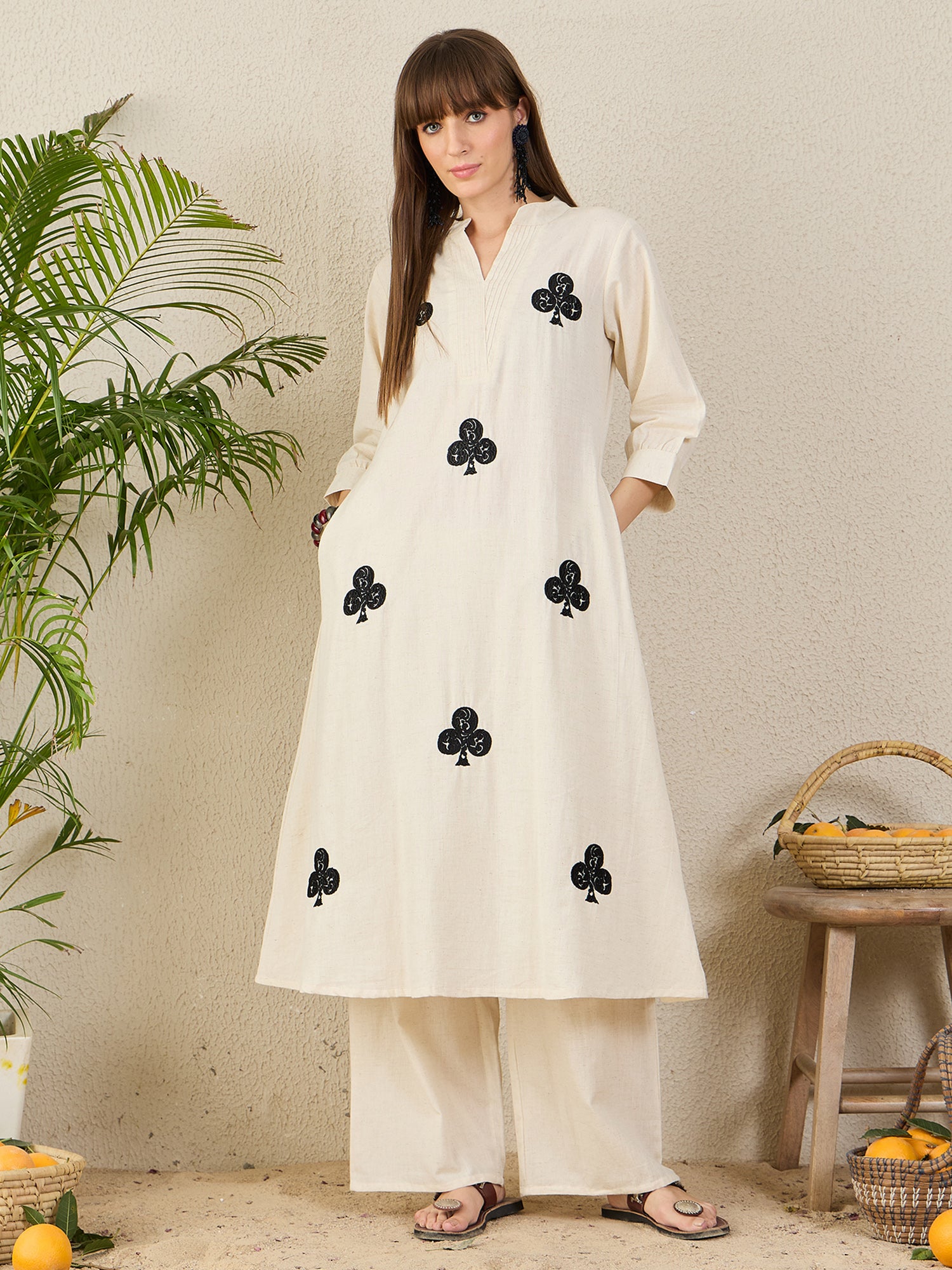 Indo Era White Embroidered A-Line Kurta Palazzos Set-IE