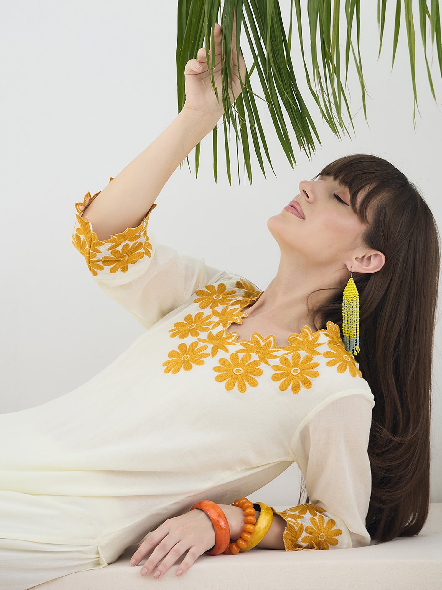 Indo Era White Embroidered Straight Kurta Trousers Set-IE