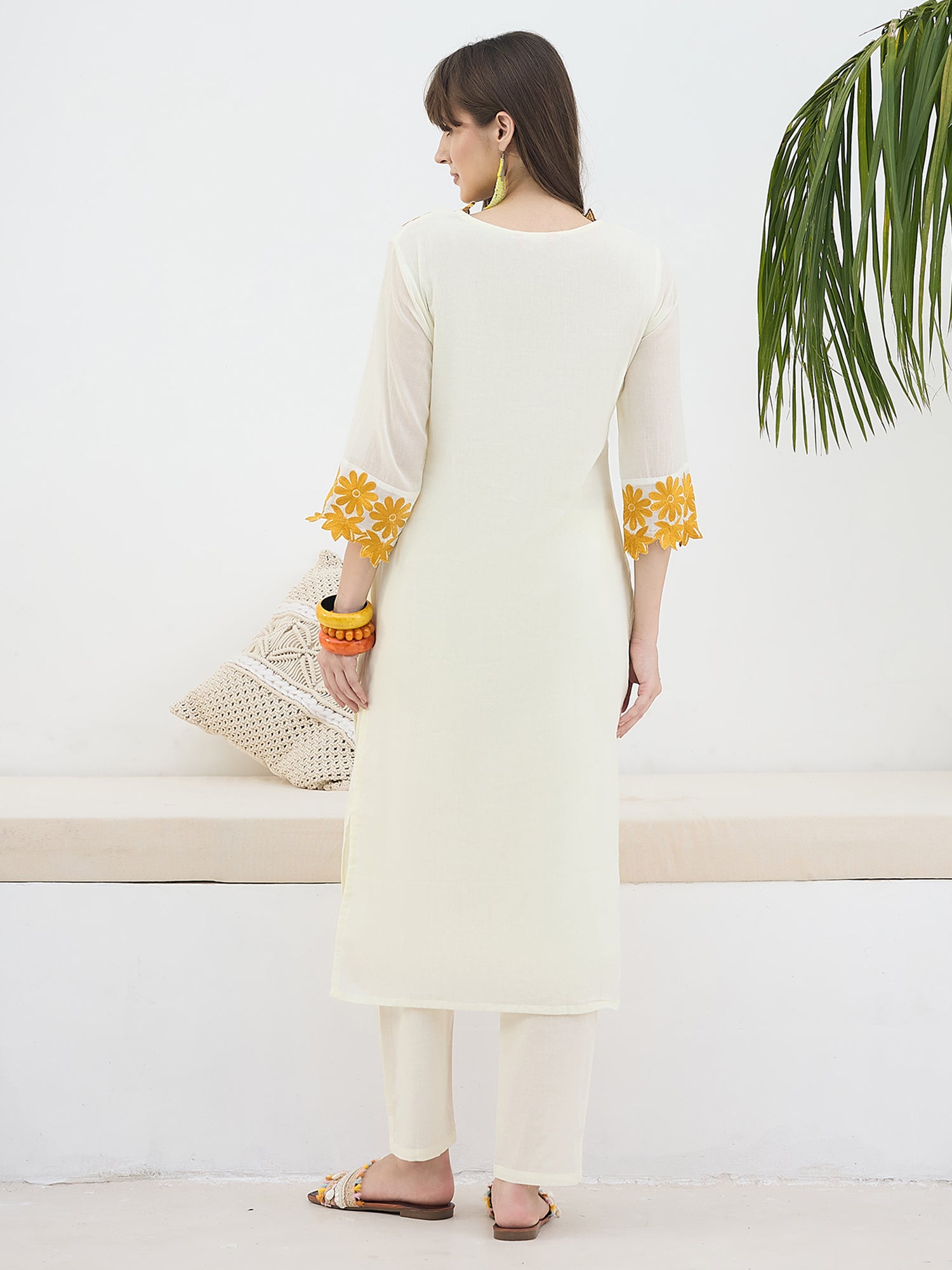 Indo Era White Embroidered Straight Kurta Trousers Set-IE