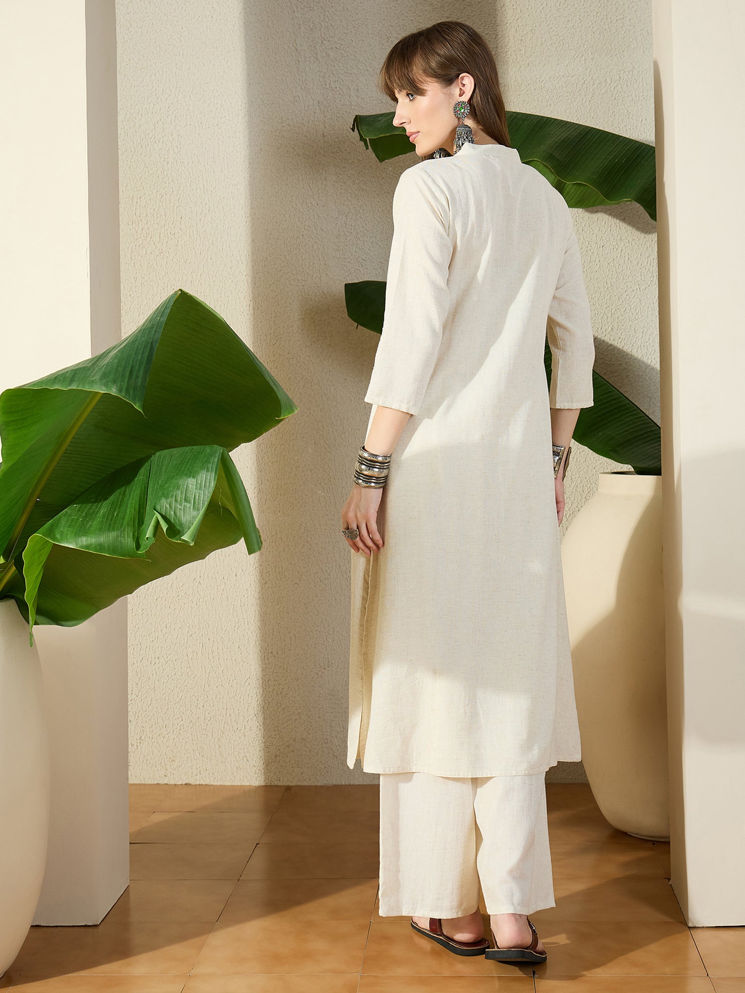 Indo Era White Embroidered A-Line Kurta Palazzos NA Set-IE