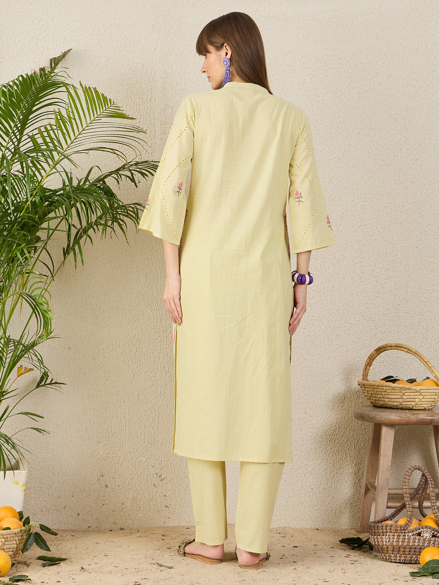 Indo Era Green Embroidered Straight Kurta Trousers Set-IE