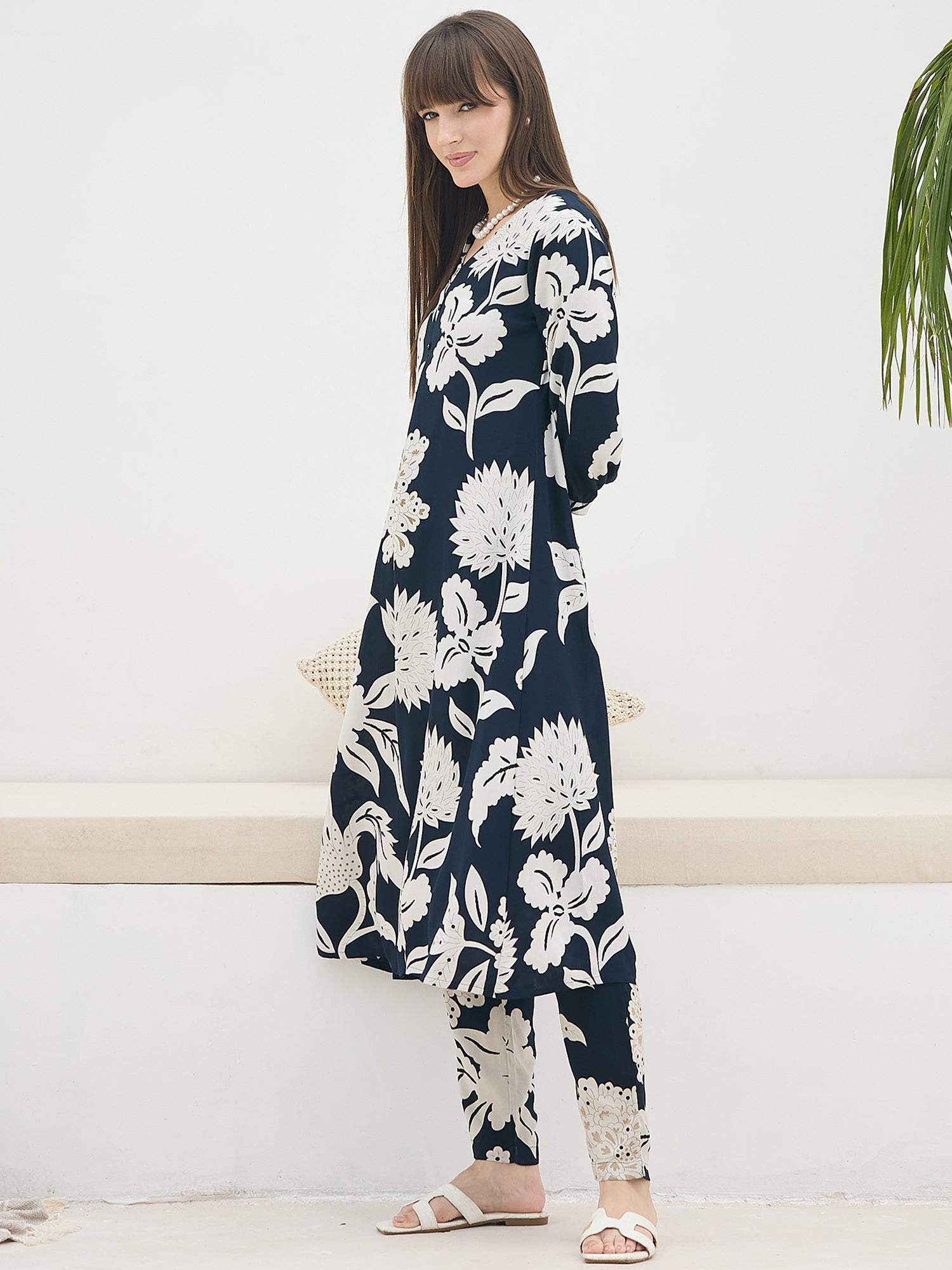 Indo Era Black Printed A-Line Kurta Trousers Set-IE