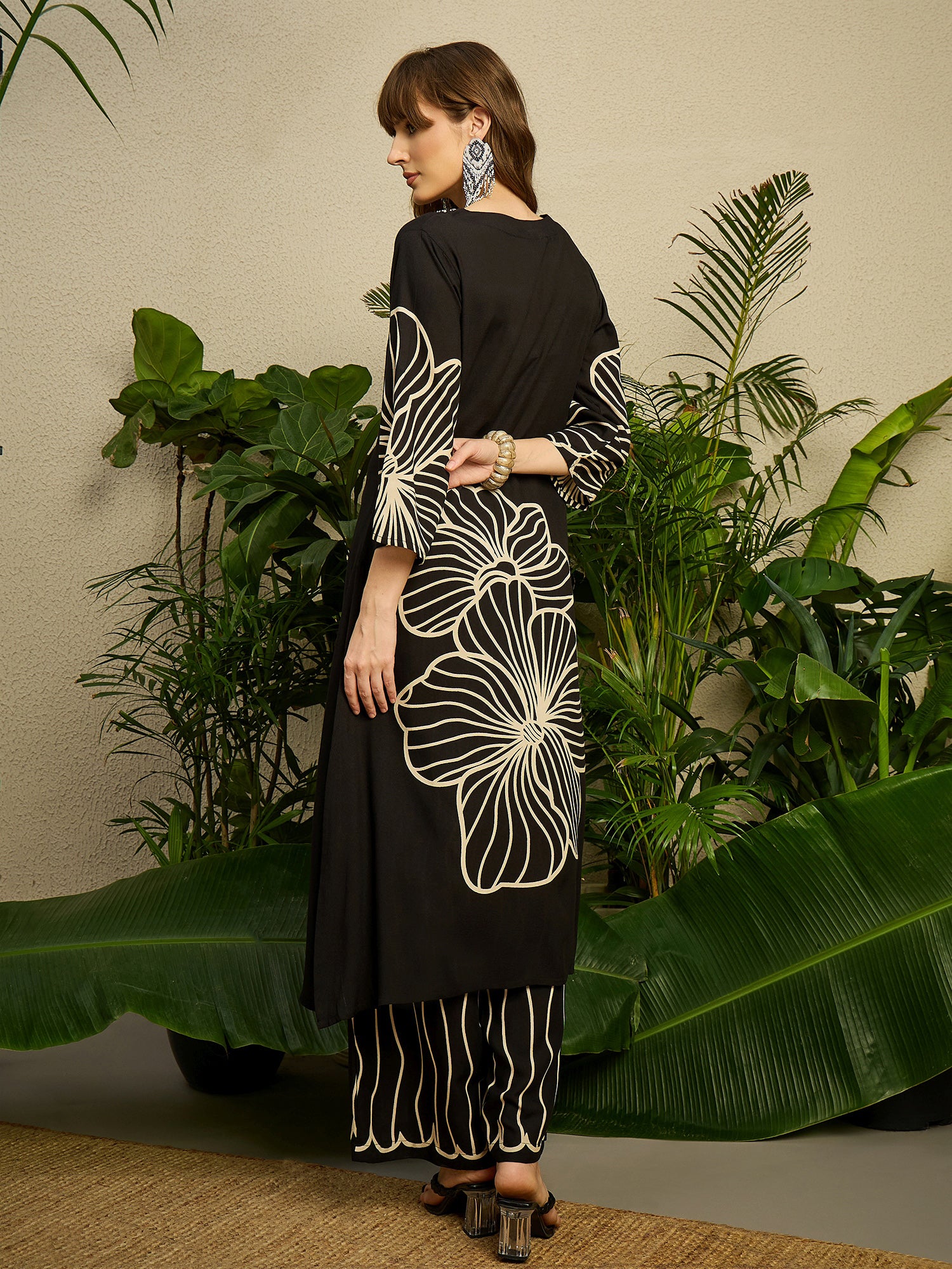 Indo Era Black Printed Straight Kurta Trousers Set-IE