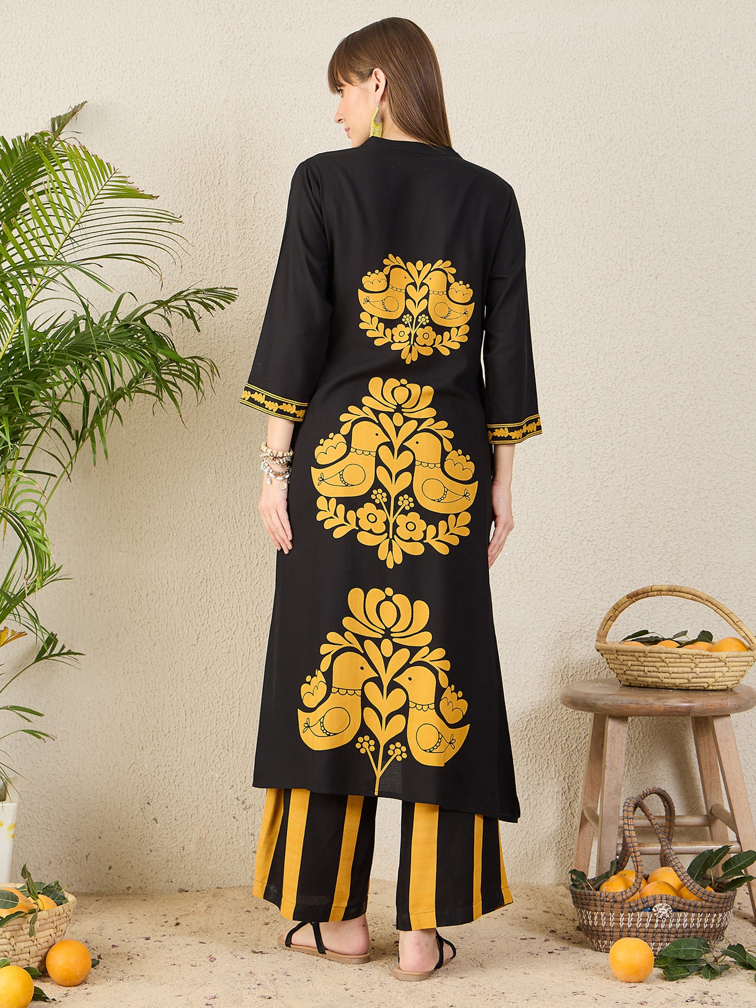 Indo Era Black Printed A-Line Kurta Palazzos NA Set-IE