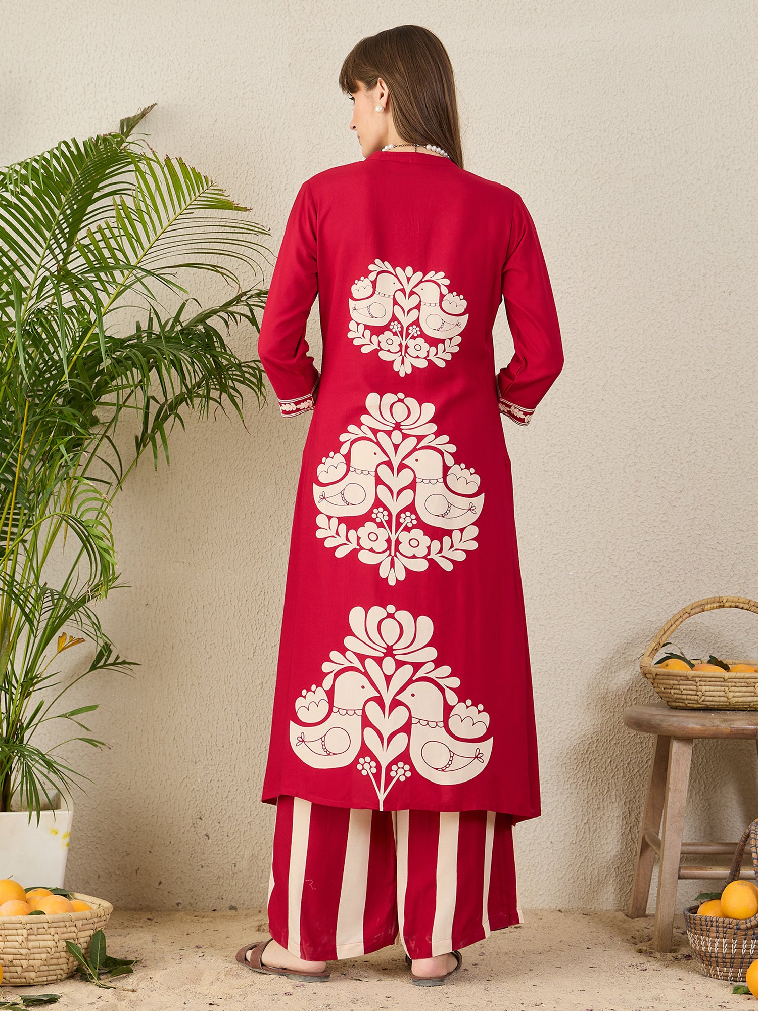 Indo Era Maroon Printed Straight Kurta Palazzos Set-IE