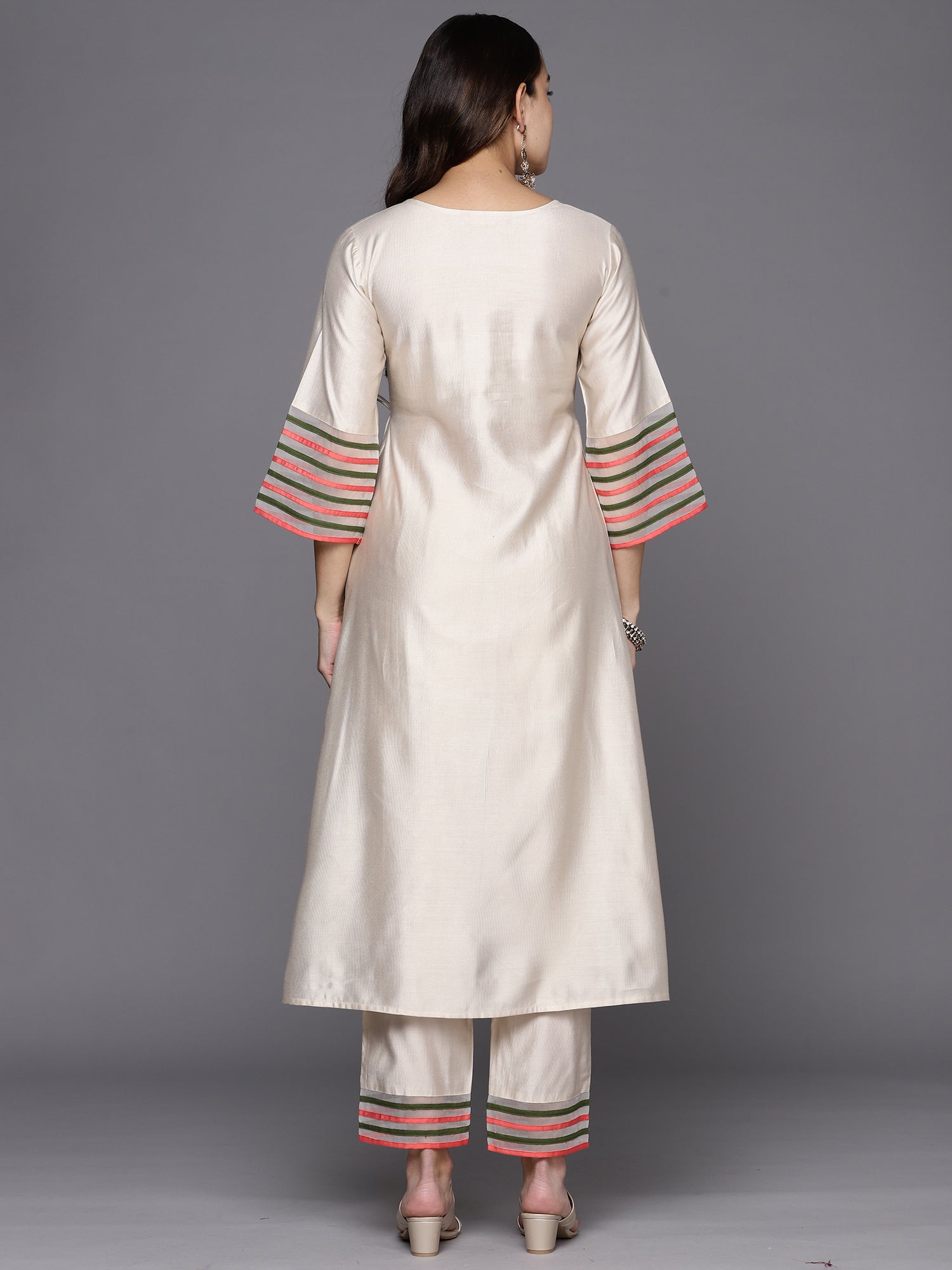 White Embroidered A-Line Kurta Trousers Set