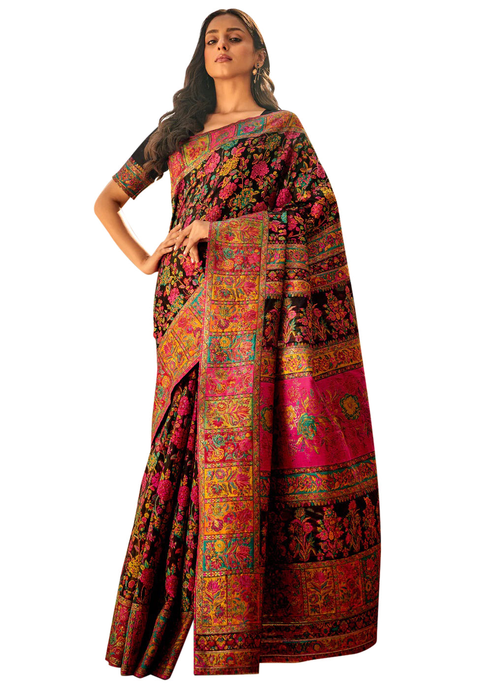 Cotton Silk Black Woven Design Designer Saree With Blouse