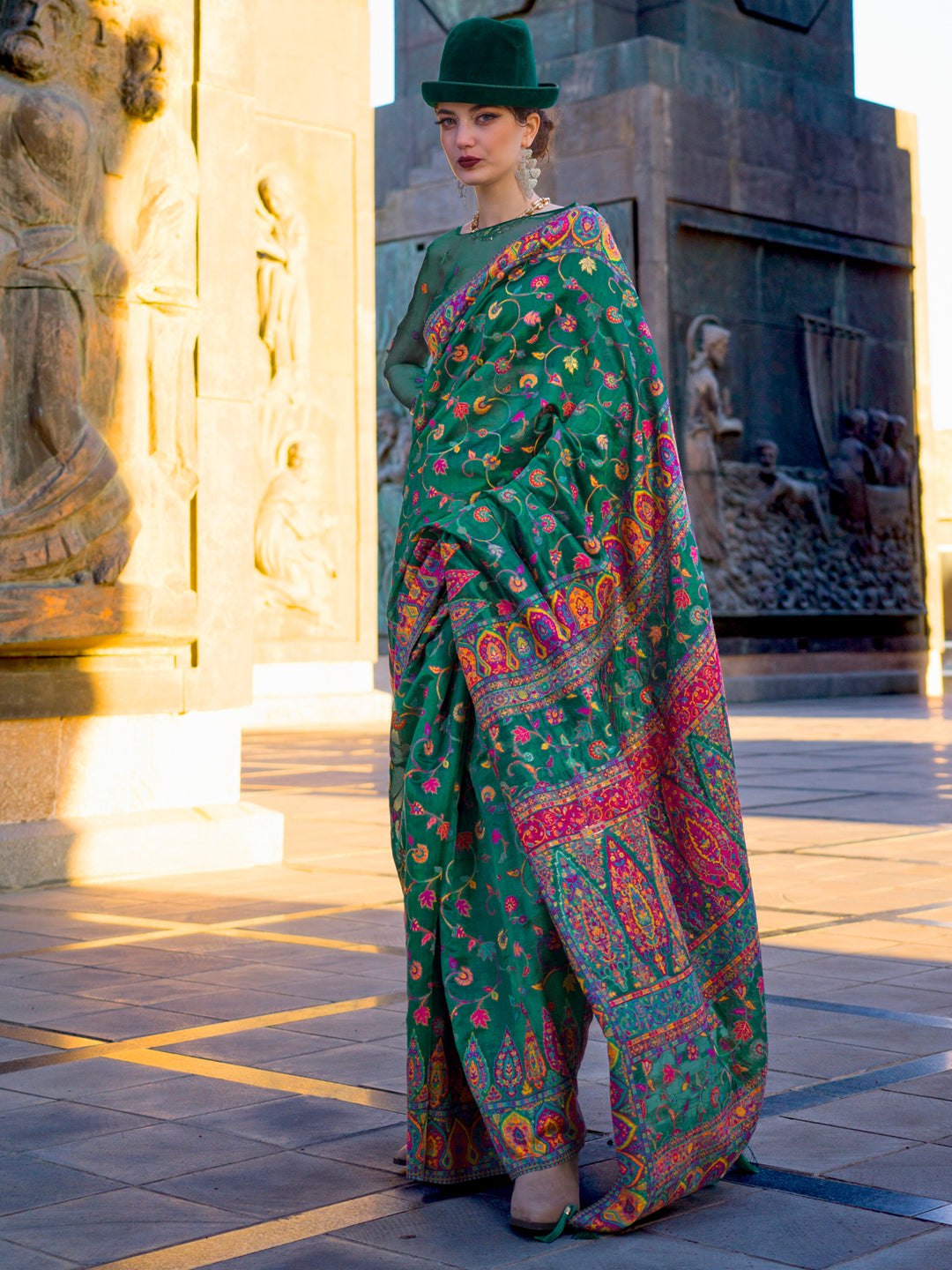 Organza Green Woven Design Designer Saree With Blouse