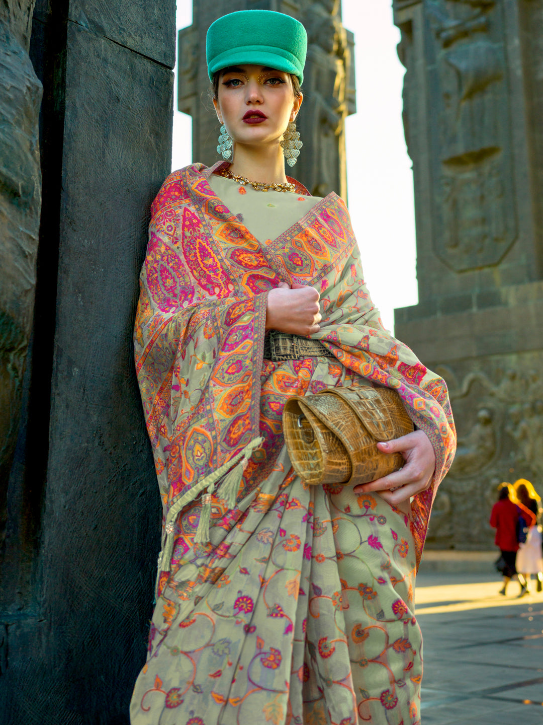 Organza Light Green Woven Design Designer Saree With Blouse