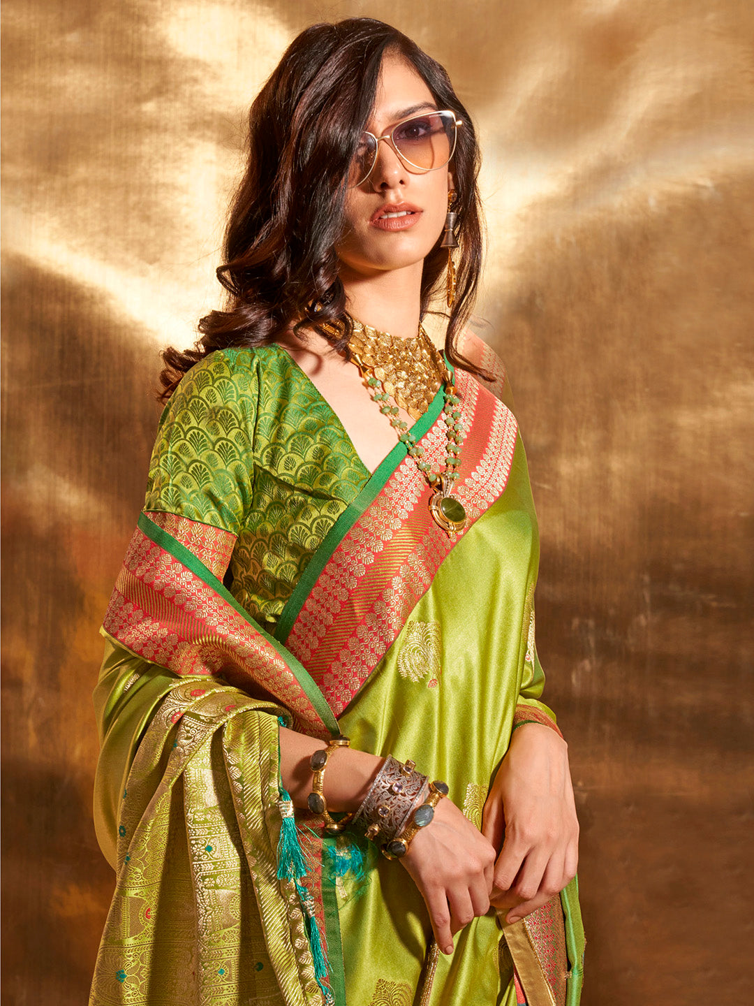 Satin Silk Light Green Woven Design Designer Saree With Blouse